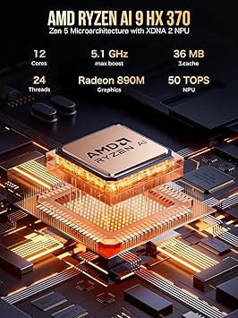 GMKtec EVO-X1 AI Mini PC AMD Ryzen AI 9 HX-370 Series (5.1GHz | 80 Tops | Radeon 890M) Gaming Computers, 32GB DDR5 1TB PCIe 4.0 SSD, Triple Screen 8K Display, WiFi 6 & USB4/Oculink Interface