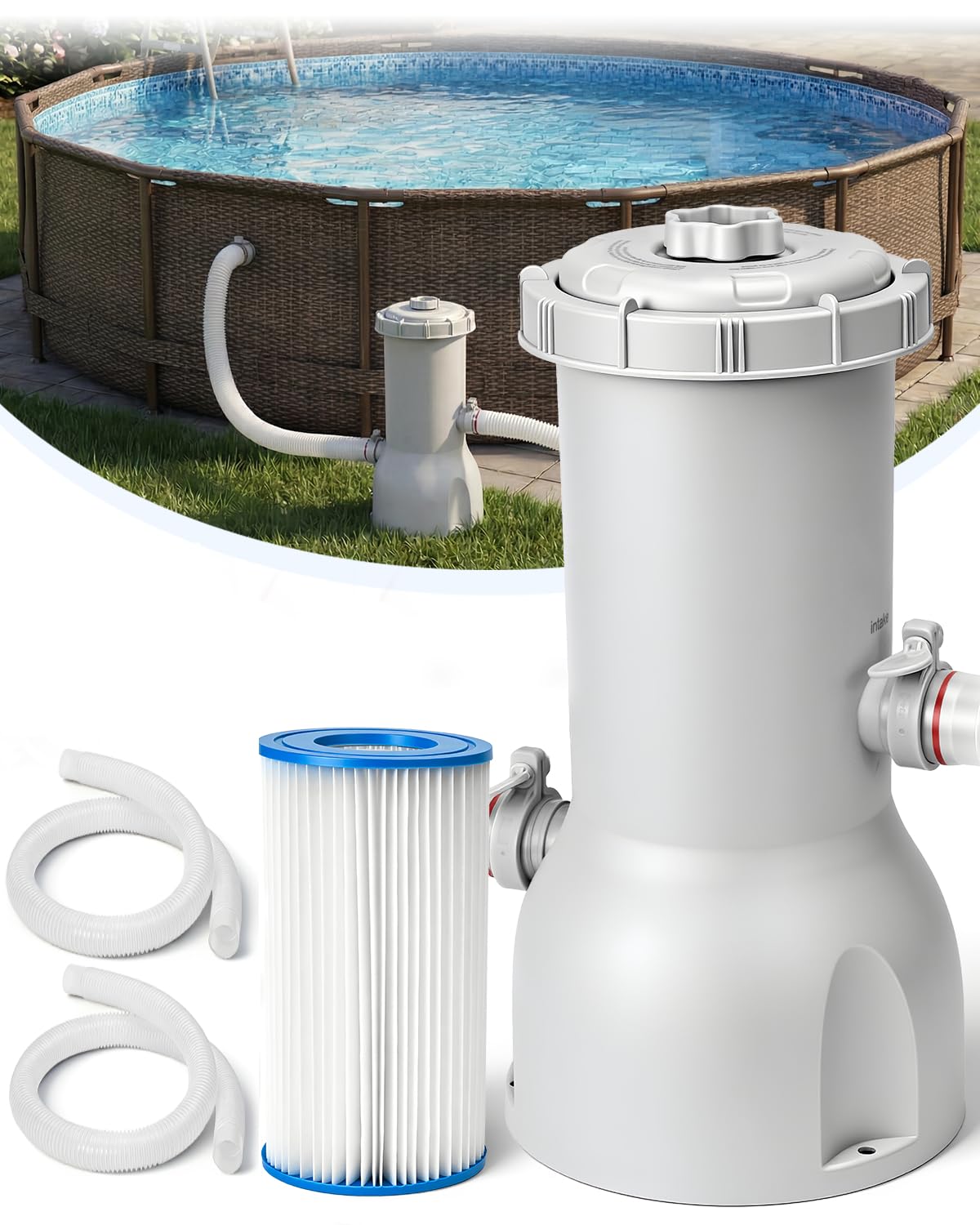 Evoio Pool Filter Pump Above Ground, 530 Gallons Swimming Pool Filters Cartridge Pump, Electric Pool Water Pump for Pools Sand Cleaning Tool Set — view 11