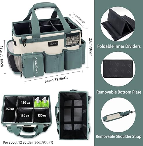 Miniatura 2 de Bolsa de limpieza portátil, bolsa de suministros de limpieza para suministros de limpieza, organizador de limpieza con correas ajustables para