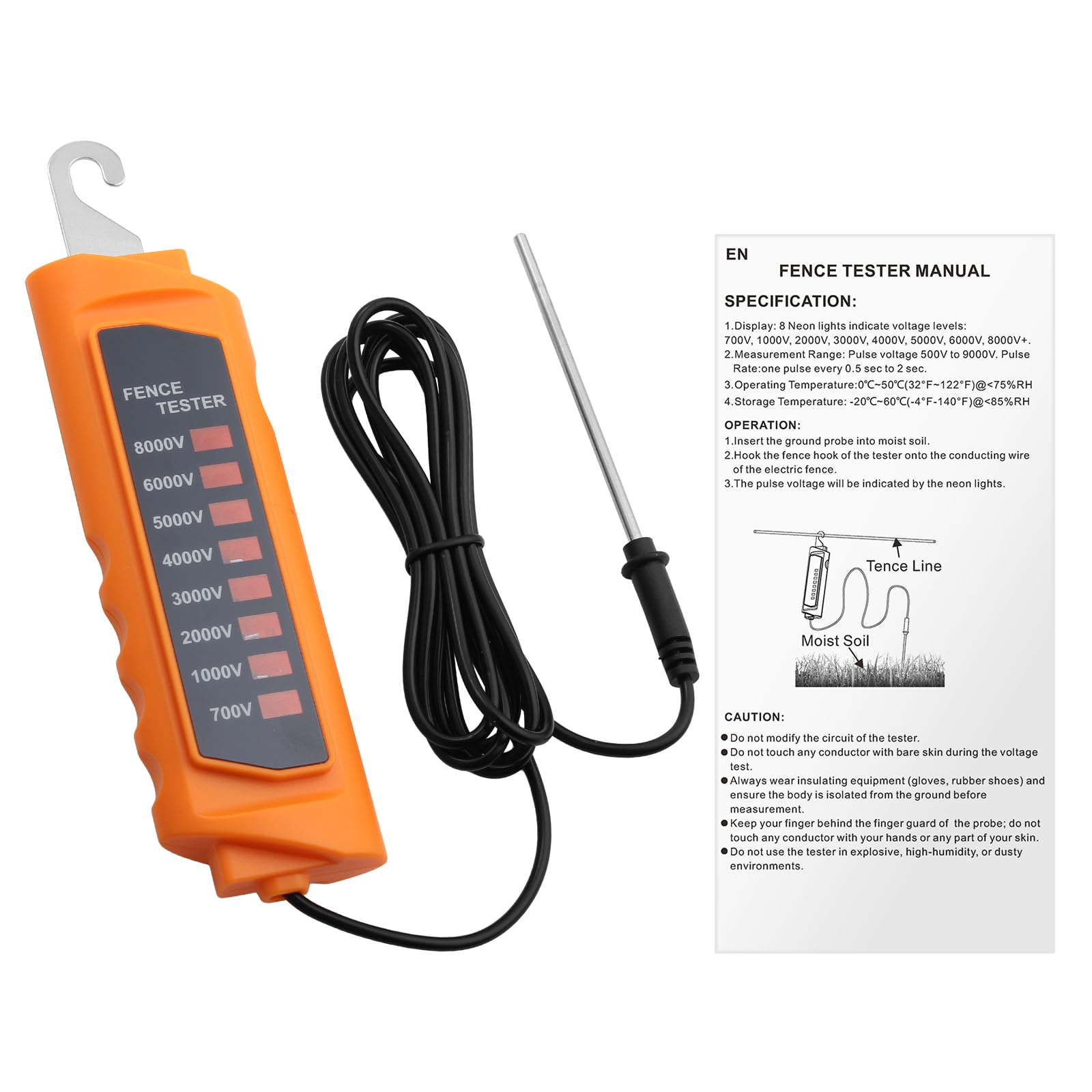 Neoteck 700-8000V Electric Fence Voltage Tester with 8 Neon Indicator Light — Amazon image 7