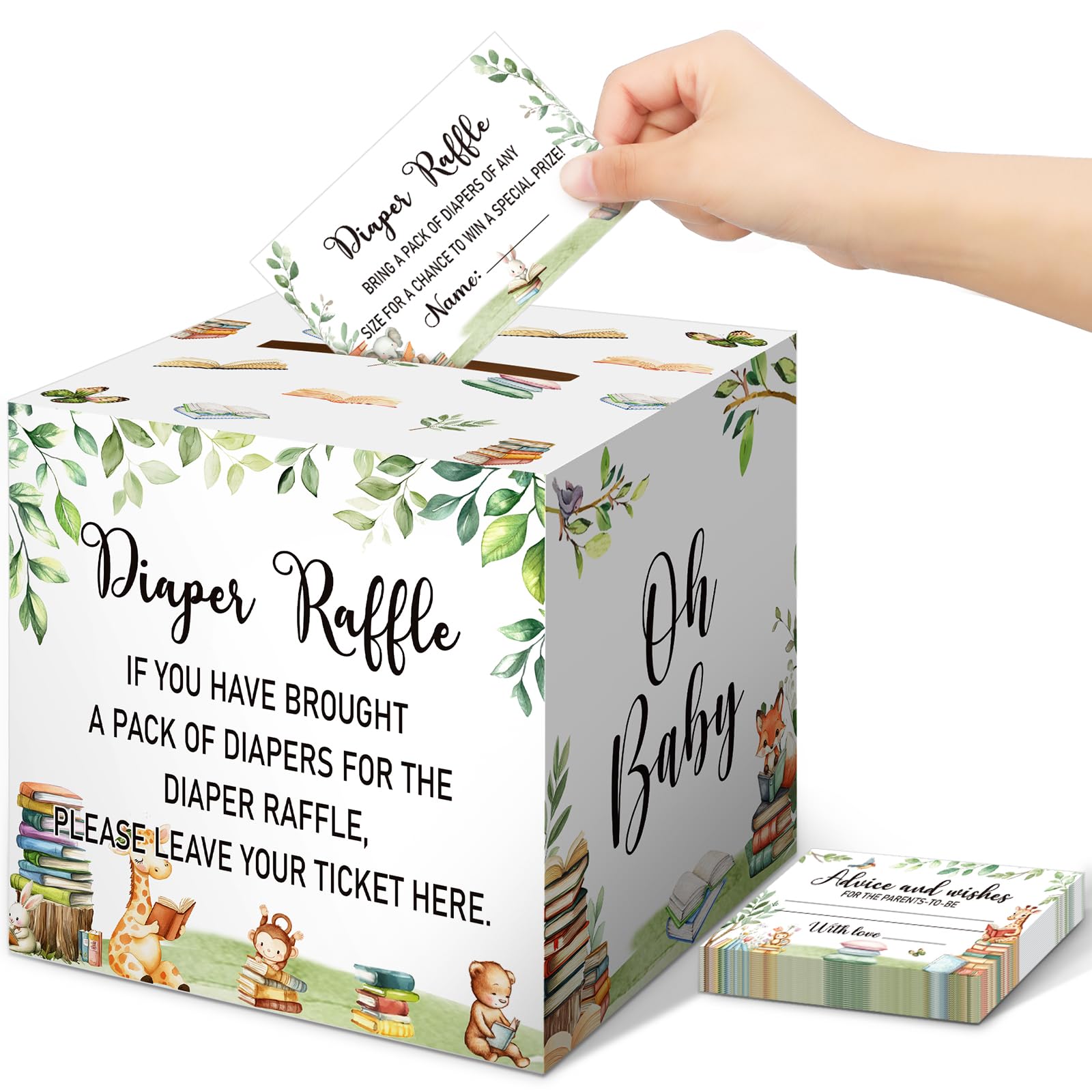 Teling 51 Pieces Diaper Raffle Tickets with Card Box,A New Chapter Will Soon Begin,Storybook