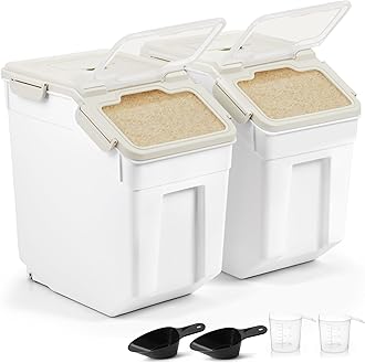 ABOUT SPACE 15-Kg Rice Container 2 Pcs Airtight Rice Storage Container with Measuring Cup & Rice Shovel-Rice Barrel Dispenser-Moisture Proof Kitchen Organiser for Cereals,Pulses&Pet Food- Grey,Plastic