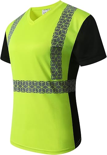 Camiseta de seguridad para mujer, camiseta reflectante alta para mujer con patrón reflectante inusual, manga corta transpirable