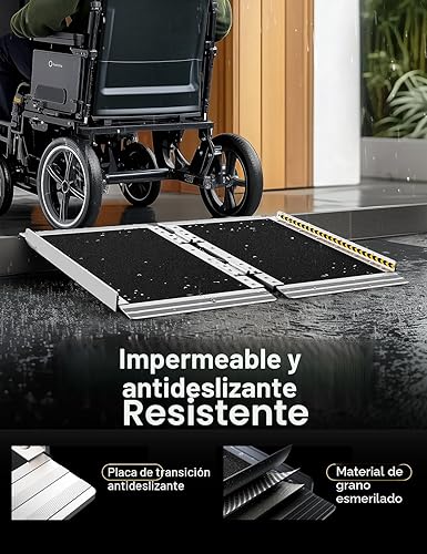 Miniatura 4 de FACHNUO Rampa portátil para silla de ruedas de 2 pies, rampas de aluminio antideslizantes para discapacitados con asa, rampa plegable de umbral