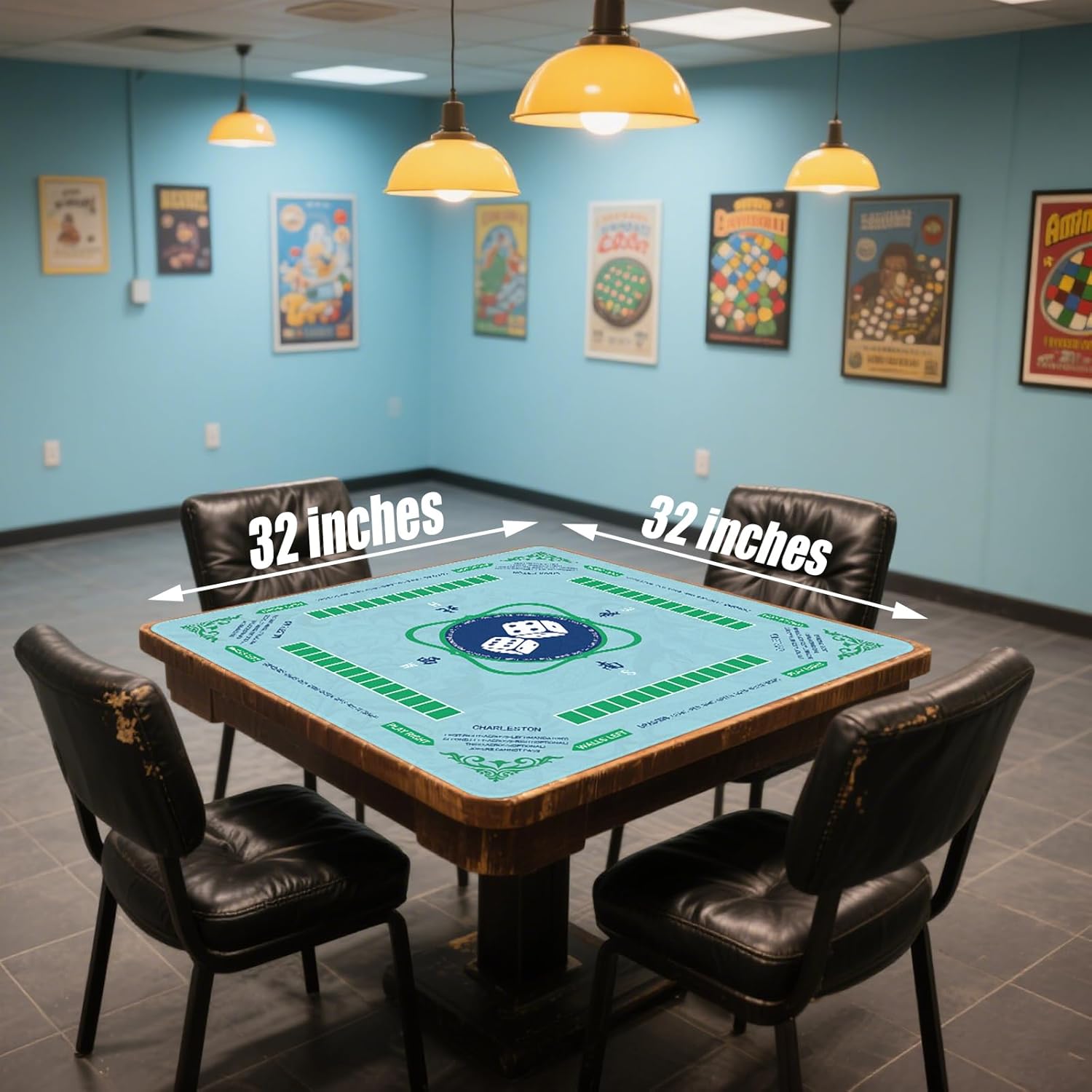 Size Medium Color Blue Mahjong Mat,Rubber Noise Reduction Pad,Mah Jongg Mat with Guide Suitable for Beginners,Suit for Mahjong, Poker, Card Games, Board Games,Dominos