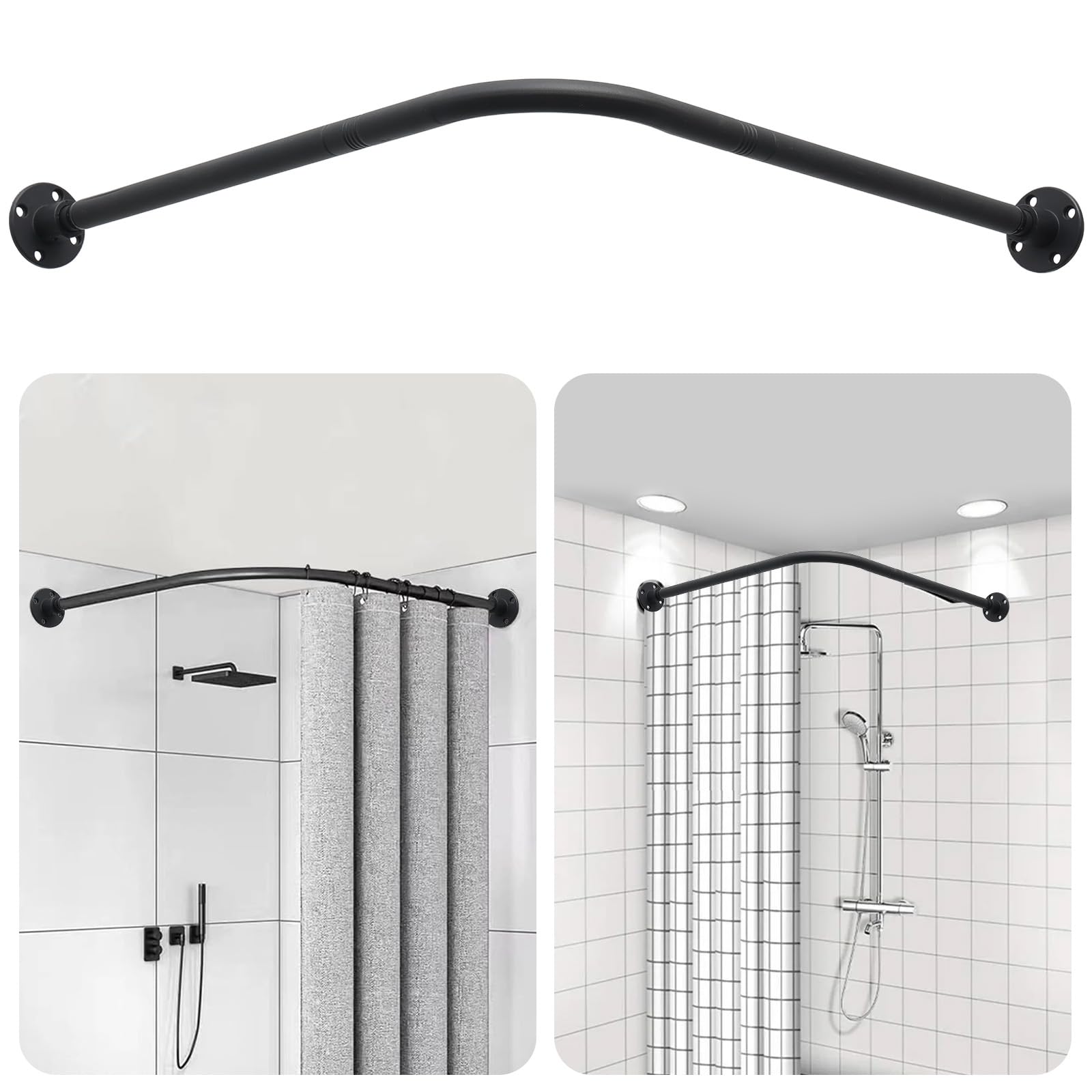 Barra de cortina de ducha en forma de L, barra de ducha de esquina ajustable (23.6-54.3 x 23.6-54.3 pulgadas), barra de cortina de ducha de acero inoxidable 304 de 90 grados para baño, bañera, tienda