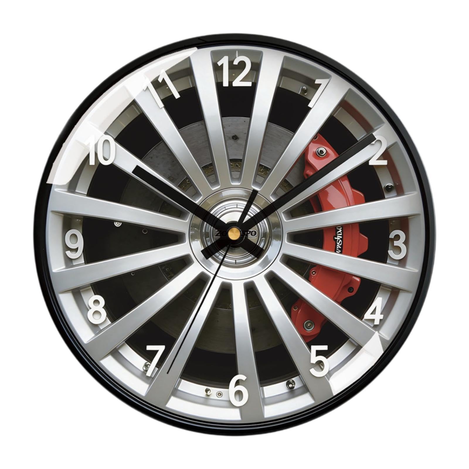 Horloge murale roue de voiture ronde et silencieuse de 12 pouces pour salon