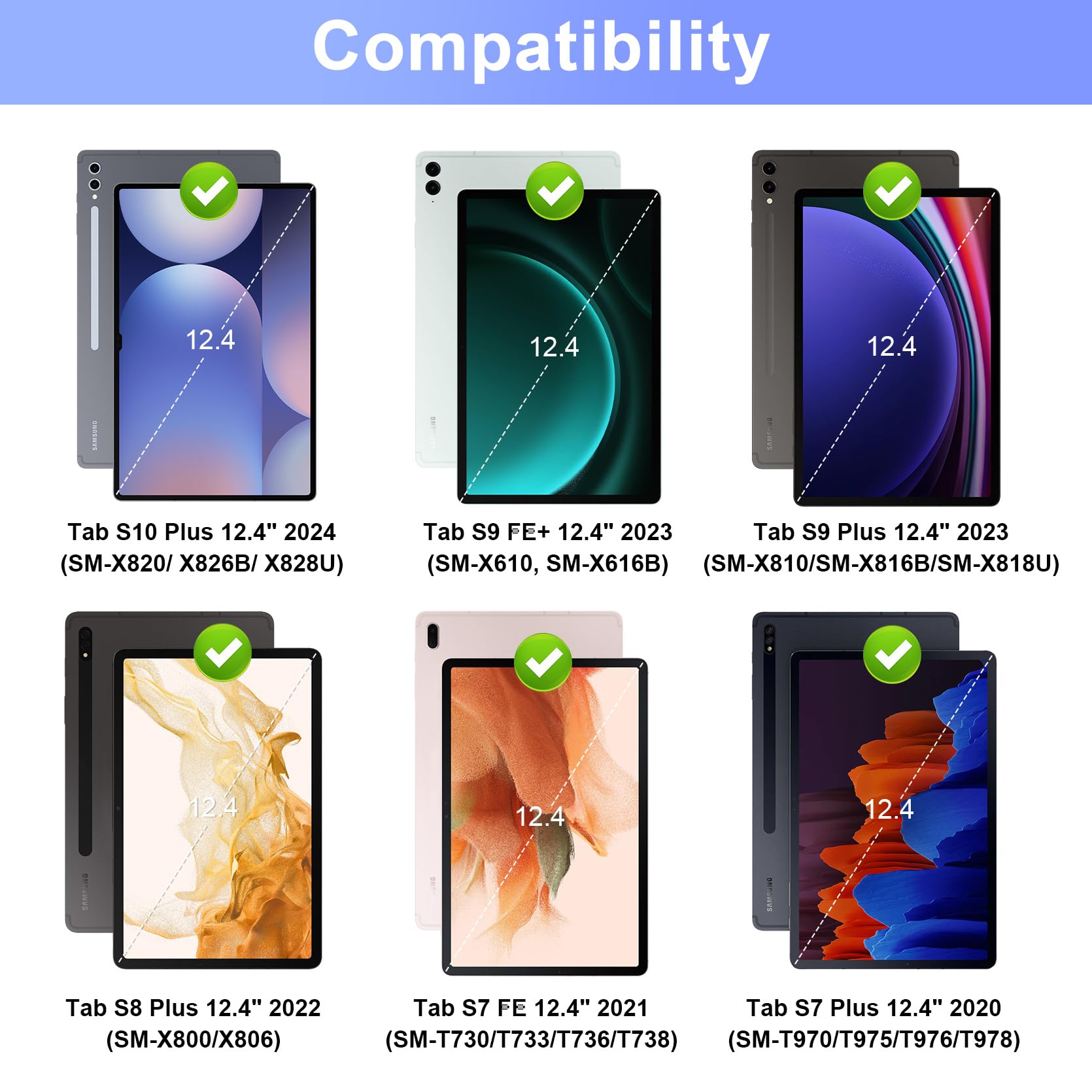 SOPPY Custodia con tastiera retroilluminata per Samsung Galaxy Tab S10+ Plus/S9+ Plus/S9 FE+/S8+/S7+/S7 FE da 12,4", 7 colori retroilluminati, layout UK, custodia per tastiera wireless e portapenne,