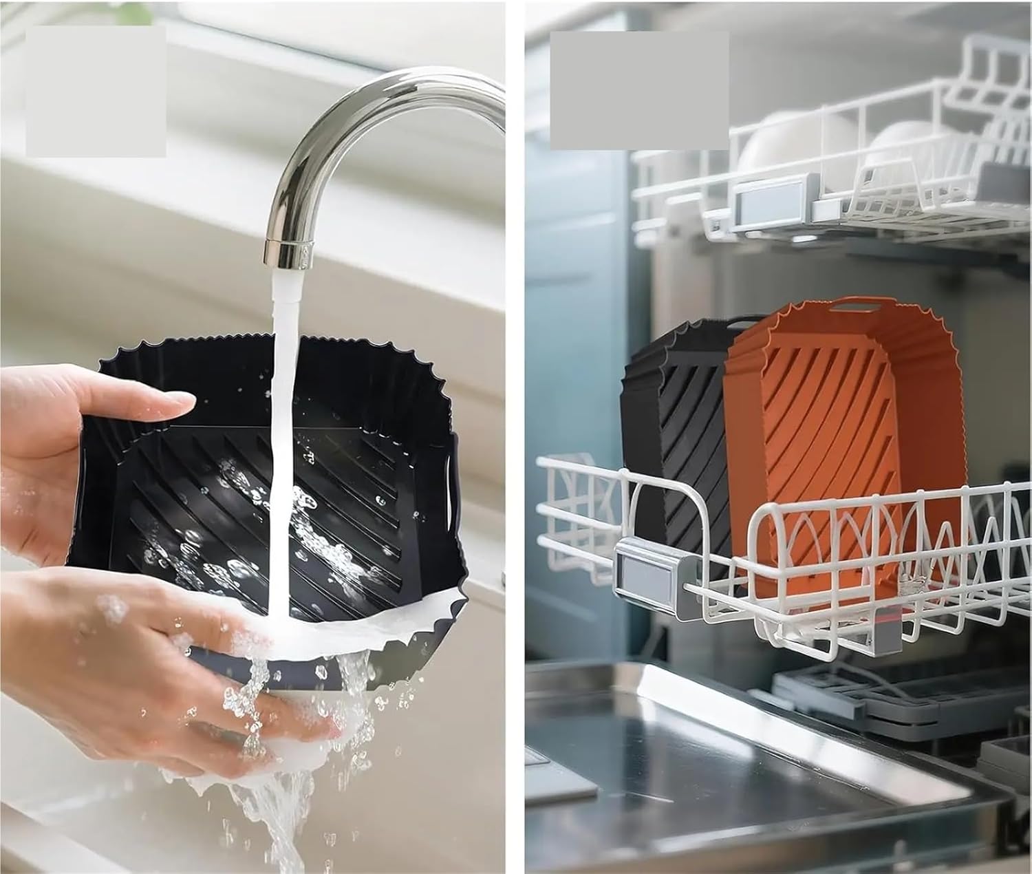 Compatible for Most Square Models, Reusable Silicone Baking Tray, Anti Oil Inner Liner Pad for Air Fryer