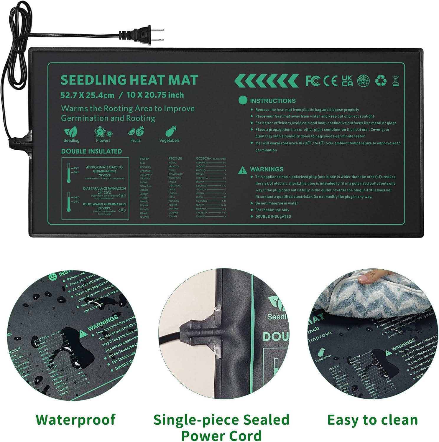 Seedling Heat Mat for Seed Starting,10" x 20.75" Waterproof Heating Pad for Indoor Plants Germination, Gardening, Hydroponic, Greenhouse