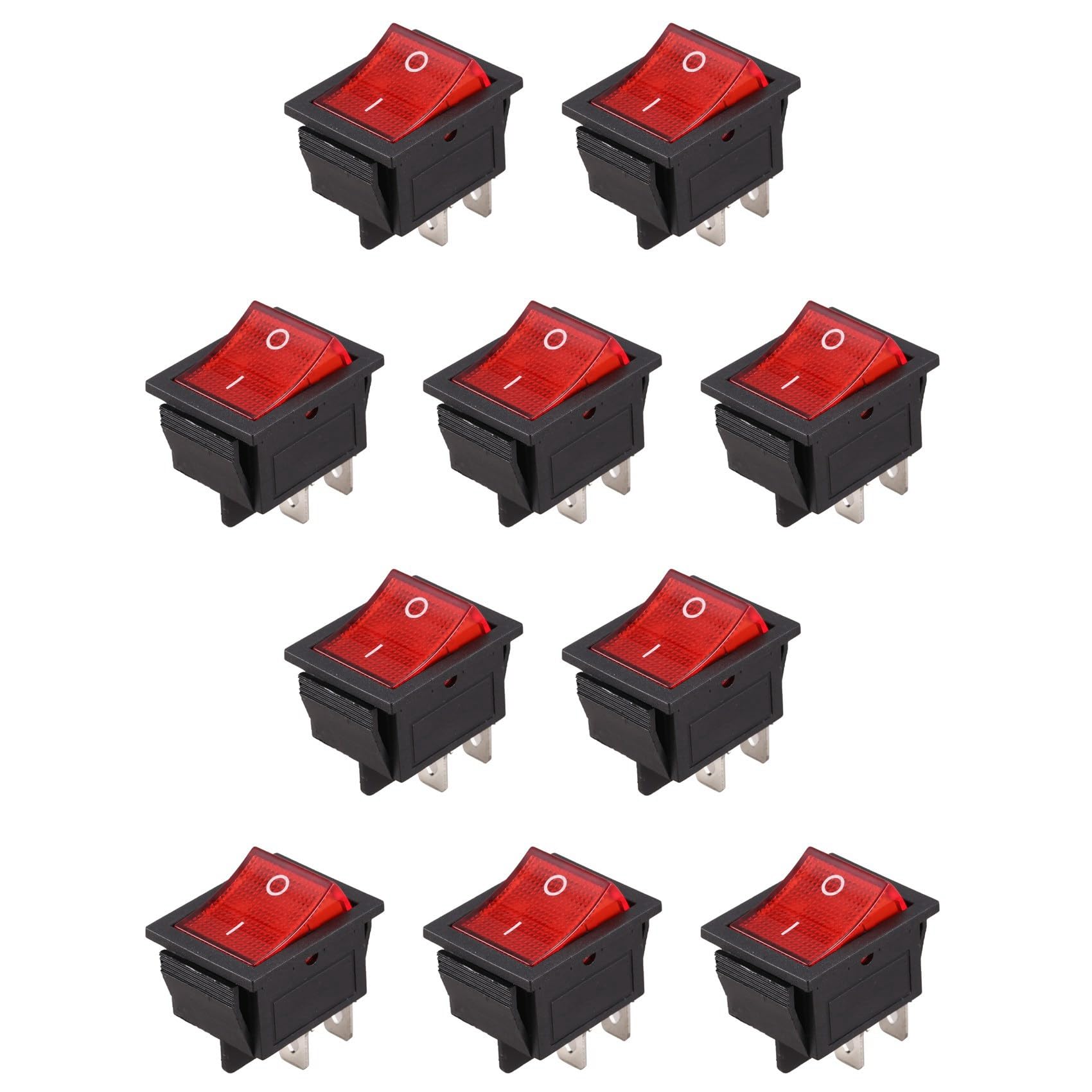 Jnchdghwa Red & Black 10X Red Light Illuminated 4 Pin Dpst On/Off Snap In Rocker Switch 16A 20A 250V Ac