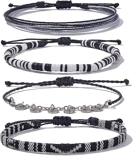 FANCY SHINY Tobilleras impermeables con cuentas de arcilla bohemias, pulseras de tobillo de tela de acero inoxidable, juego de tobilleras para playa