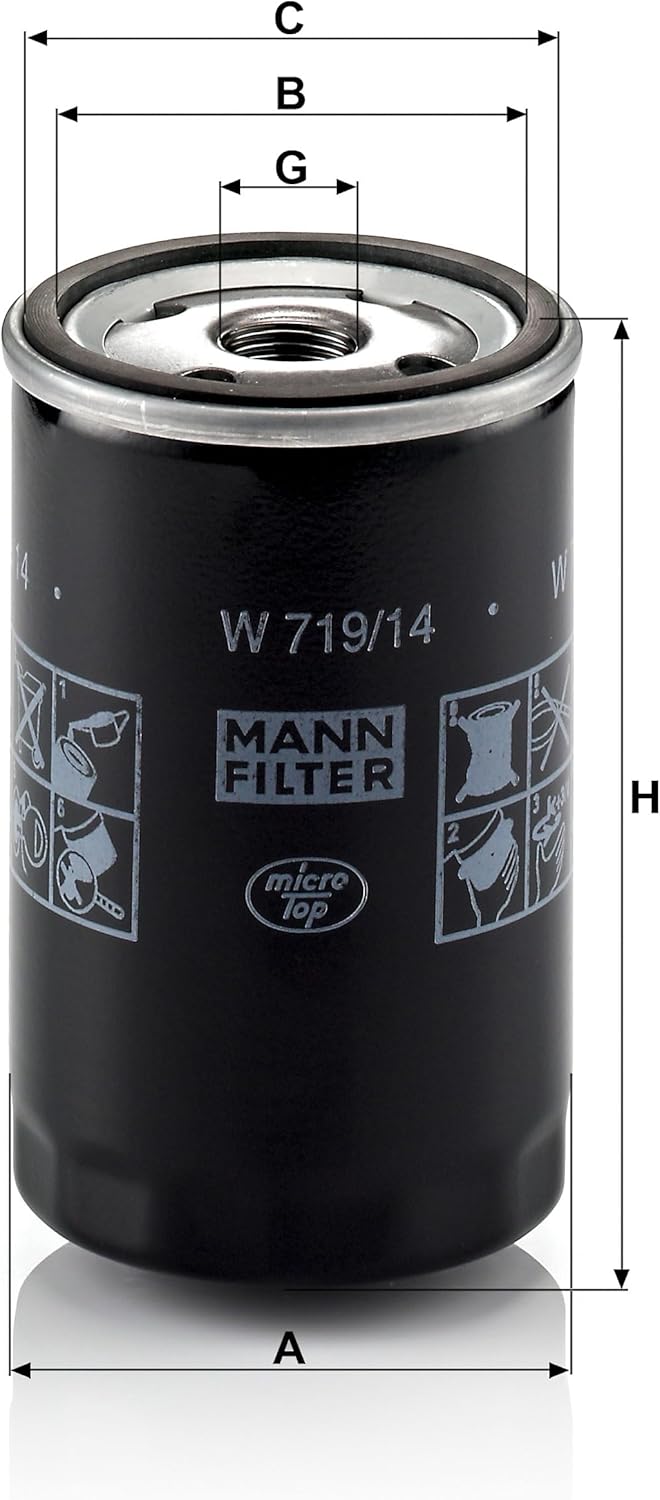 Mann Filter W719/14 with dimensions labeled