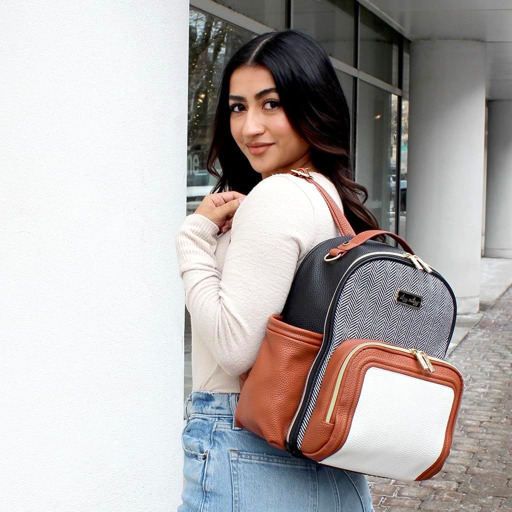 Itzy Ritzy Mini Diaper Bag Backpack – Chic, Compact Mini Plus Backpack with Changing Pad, 10 Pockets (6 Internal, 4 External), Grab-Top Handle & Rubber Feet (Coffee & Cream) - Image 2