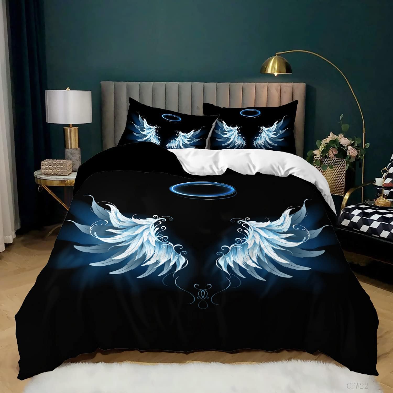 California King Comforter Set Black Angel Wings Bedding Set