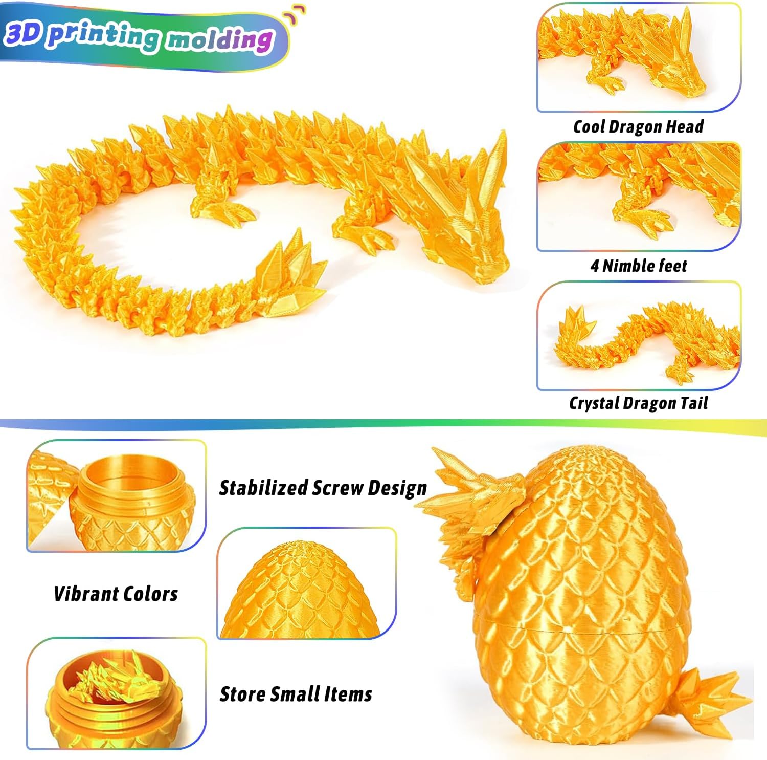 JOD® 6PCS 3D Printed Dragon Eggs with Dragon Inside – Articulated Fidget Toys, Easter Dragon Eggs, Mystery Surprise Easter Eggs for Kids, Unique 3D Printed Animals, Home Decor and Gift Set(6pc-b) - Image 3