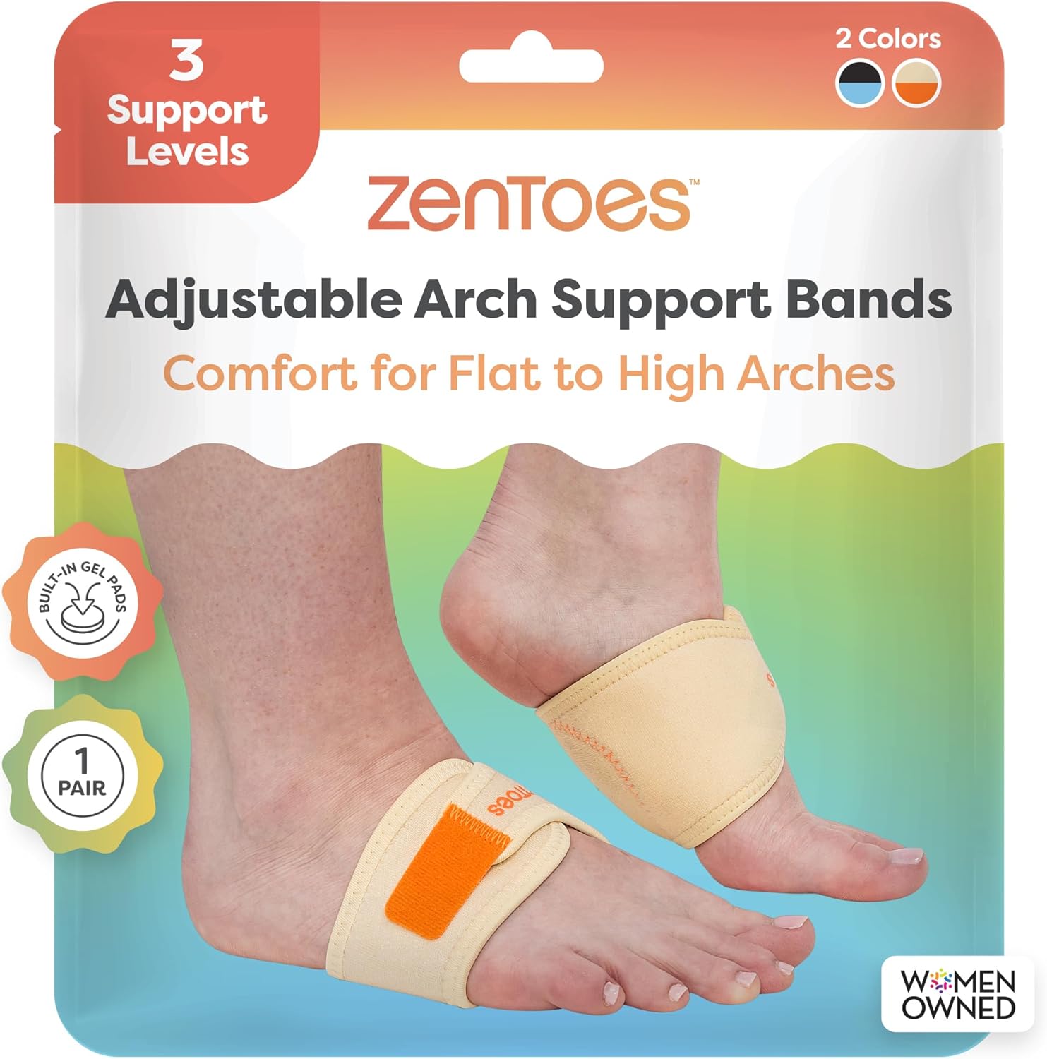ZenToes Arch Support Bands with Gel Inserts for Women and Men, Orthotic Wraps for Plantar Fasciitis Foot Pain Relief, Adjustable Compression Straps ZenToes Arch Support Bands with Gel Inserts for Women and Men, Orthotic Wraps for Plantar Fasciitis Foot Pain Relief, Adjustable Compression Straps