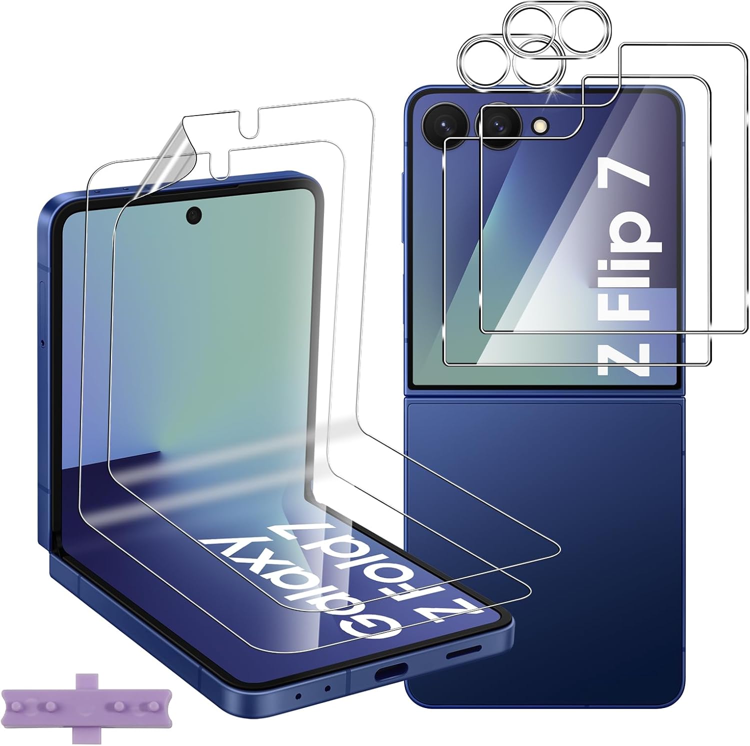 LUTREE pour Samsung Galaxy Z Flip 7 5G Verre trempée, 2 + 2 + 2 pièces Protégeurs d&rsquo;écran TPU internes + Protecteur d&rsquo;écran en verre arrière + Protecteur de caméra arrière, Film anti-rayures HD pour Z Flip7 5G