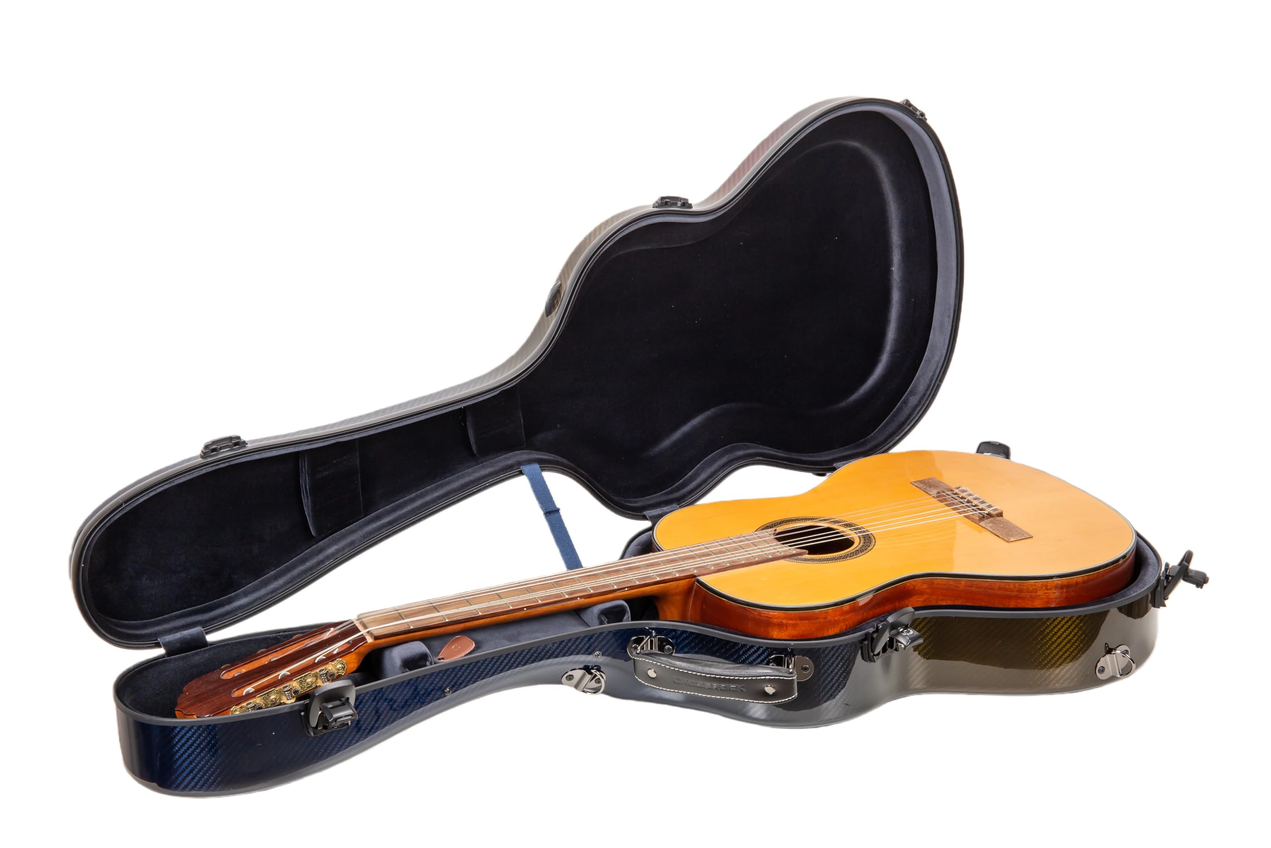 Crossrock Air Carbon 4/4 - Funda de vuelo para guitarra clásica, fibra de carbono forjada con textura de nebulosa, bloqueo TSA y sistema ergonómico, resistencia al impacto probada en laboratorio