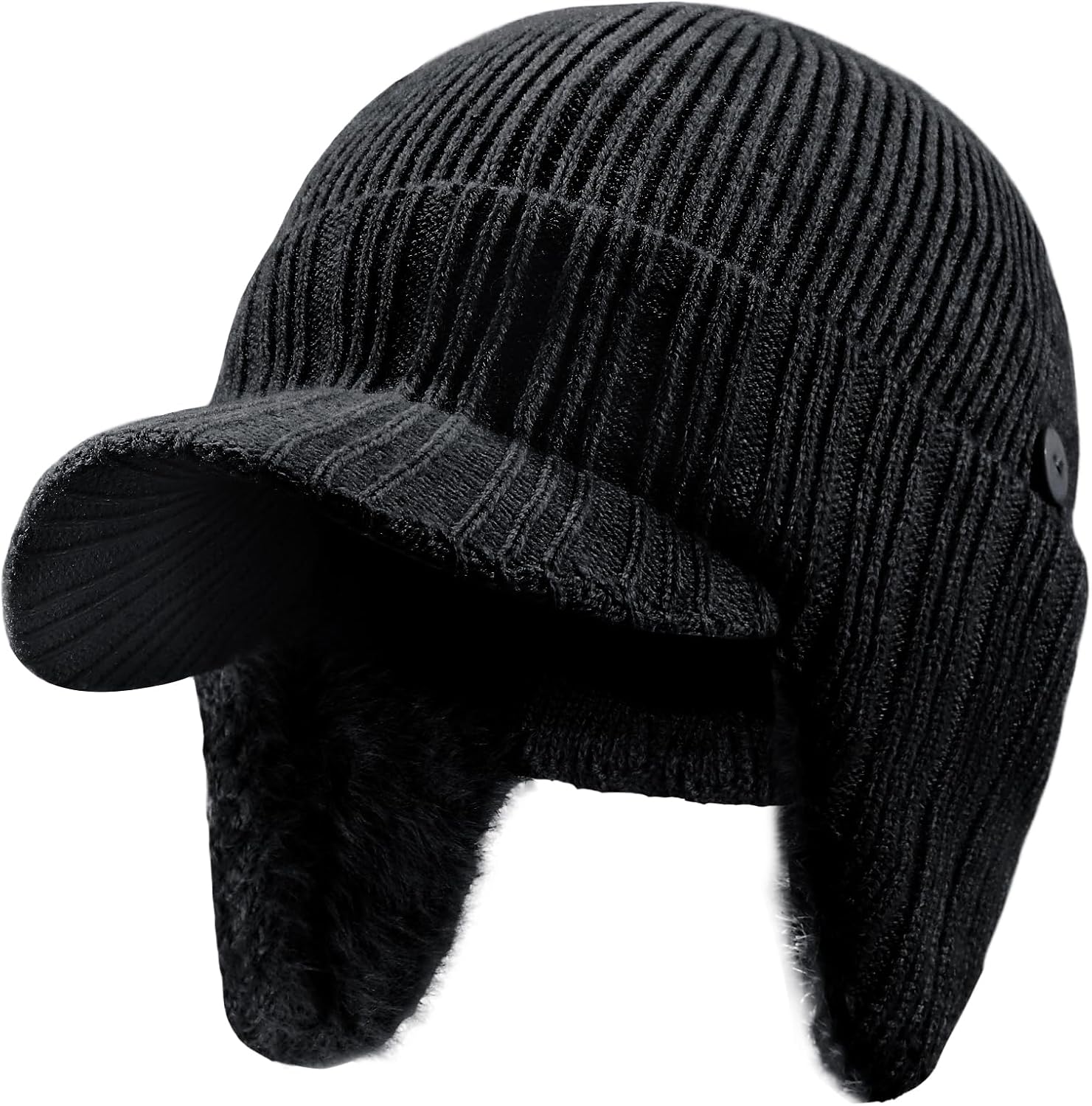 Warm Fleece-Lined Winter Beanie with Visor and Ear Protection, XL/XXL
