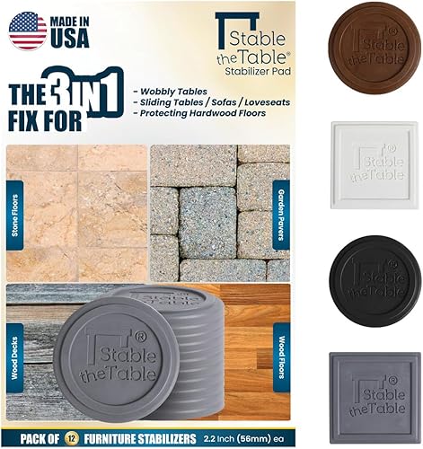 Stable The Table-12 Pack, Grey RoundMulti-use Furniture PadsFurniture LevelerNon Slip Furniture PadsFloor ProtectorUse with Tables, Sofas,