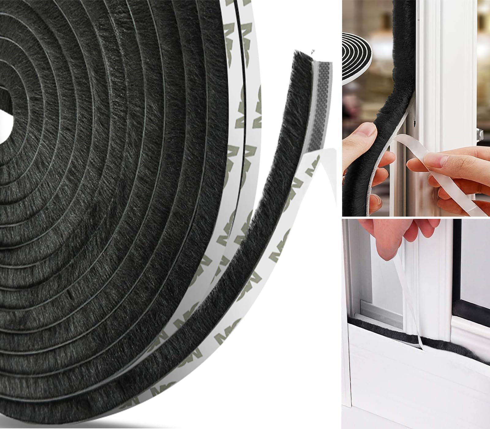 AFAXINRIEDoor Draft Excluder, Window Draft Excluder, 5Meters(L) x 9 mm(W) x 5mm(T) Self-Adhesive Brush Seal Strip Air Stopper for Sliding Doors, External Doors, Window- Black