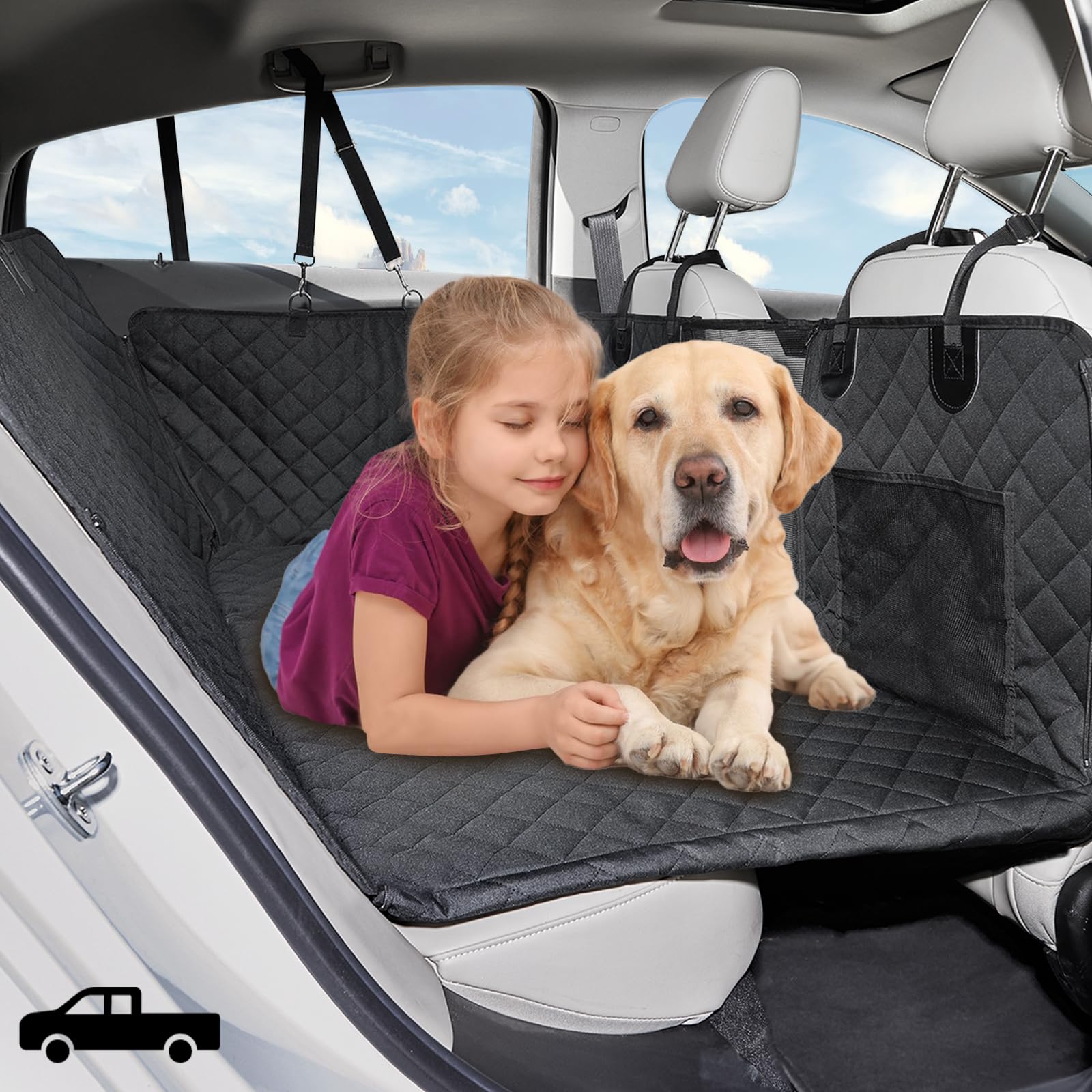 Purecas Fondo Duro Funda Asiento Coche Perro, Extensor De Asiento Trasero para Perro, 132 * 65CM, Resistente al Agua y a los Arañazos, para Coches Suvs, Camiones