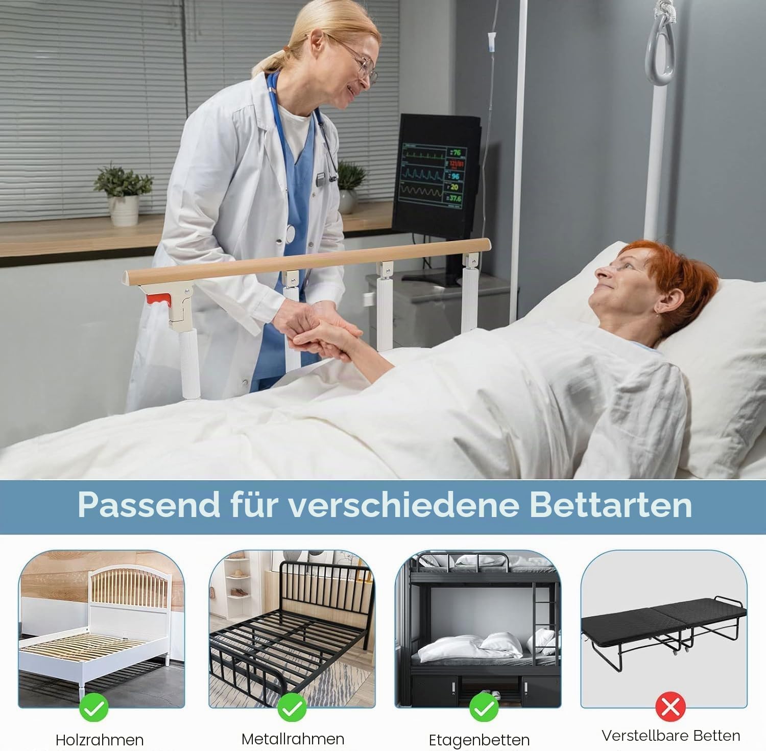 Bettgitter, Sicherheitsgitter für Erwachsene, faltbar, für Senioren, Bettschienen mit einem Schlüssel, zusammenklappbar, für Behinderte, Krankenhaus, 97 x 40 cm