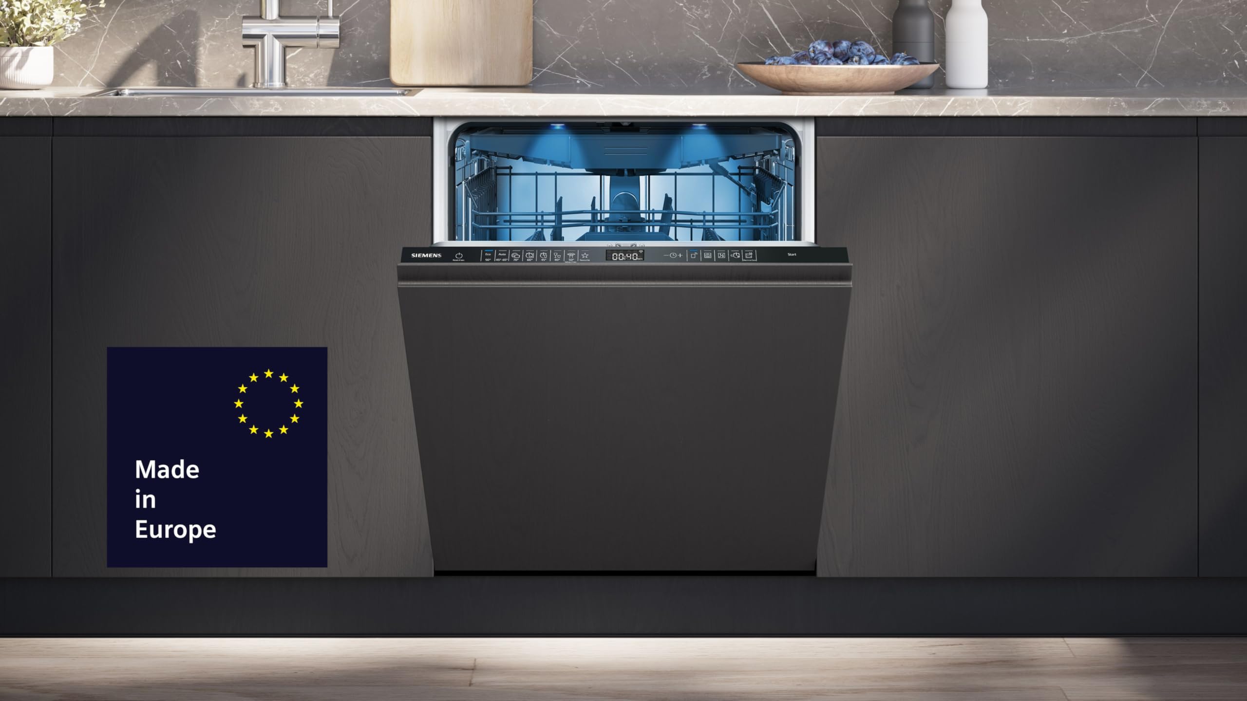 Siemens SN53HS10TE iQ300 Smarter Geschirrspüler Teilintegriert, 60 cm breit, Besteckkorb, Edelstahl, angenehm leise mit iQdrive, aquaStop, höhenverstellbarer Oberkorb, home connect, intensiveZone