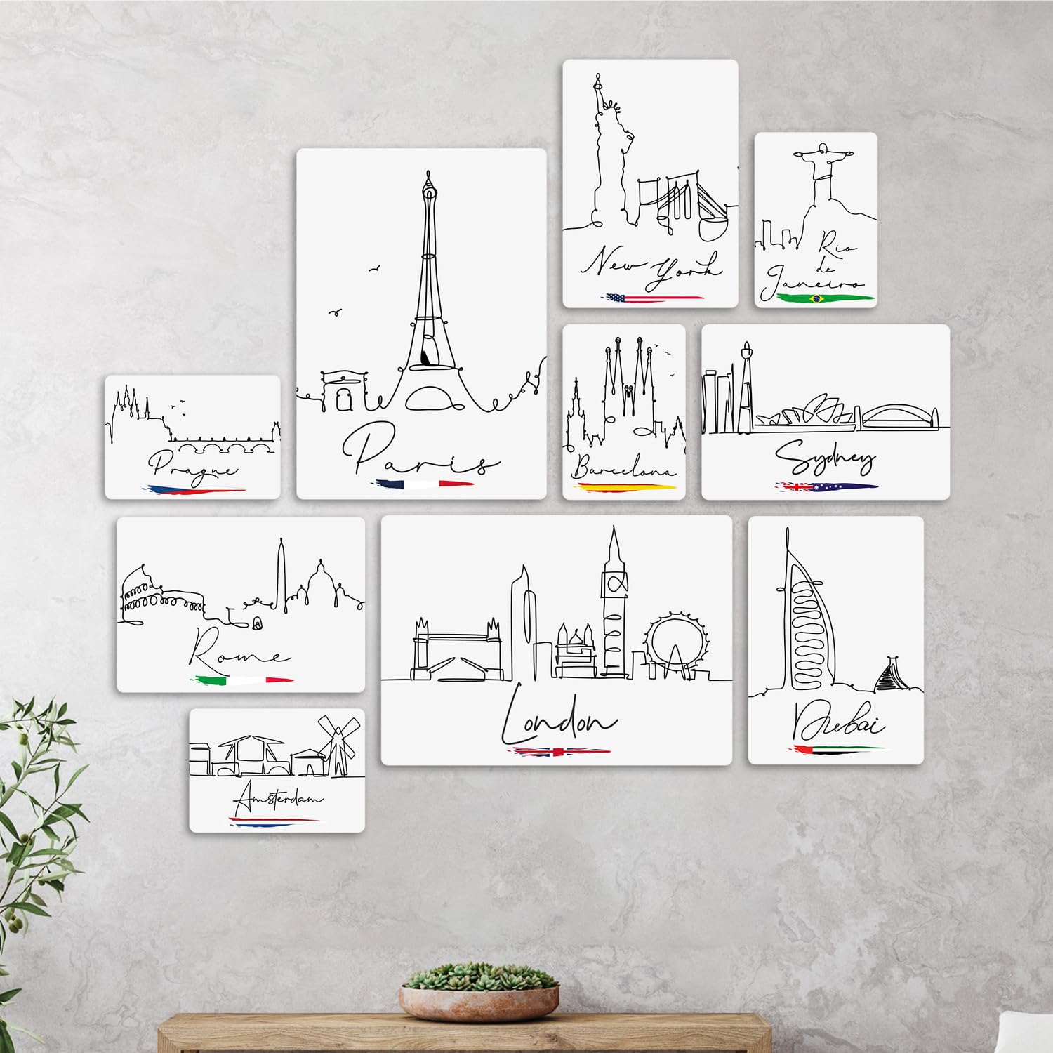 Giallobus - Set 10 Quadri Multi Pannello - Città - City Line 2 - Legno MDF - | 2 x 42x29,7cm | 4 x 29,7x21cm | 4 x 21x14,85cm | - Pronti da Appendere - Quadri Moderni per la casa