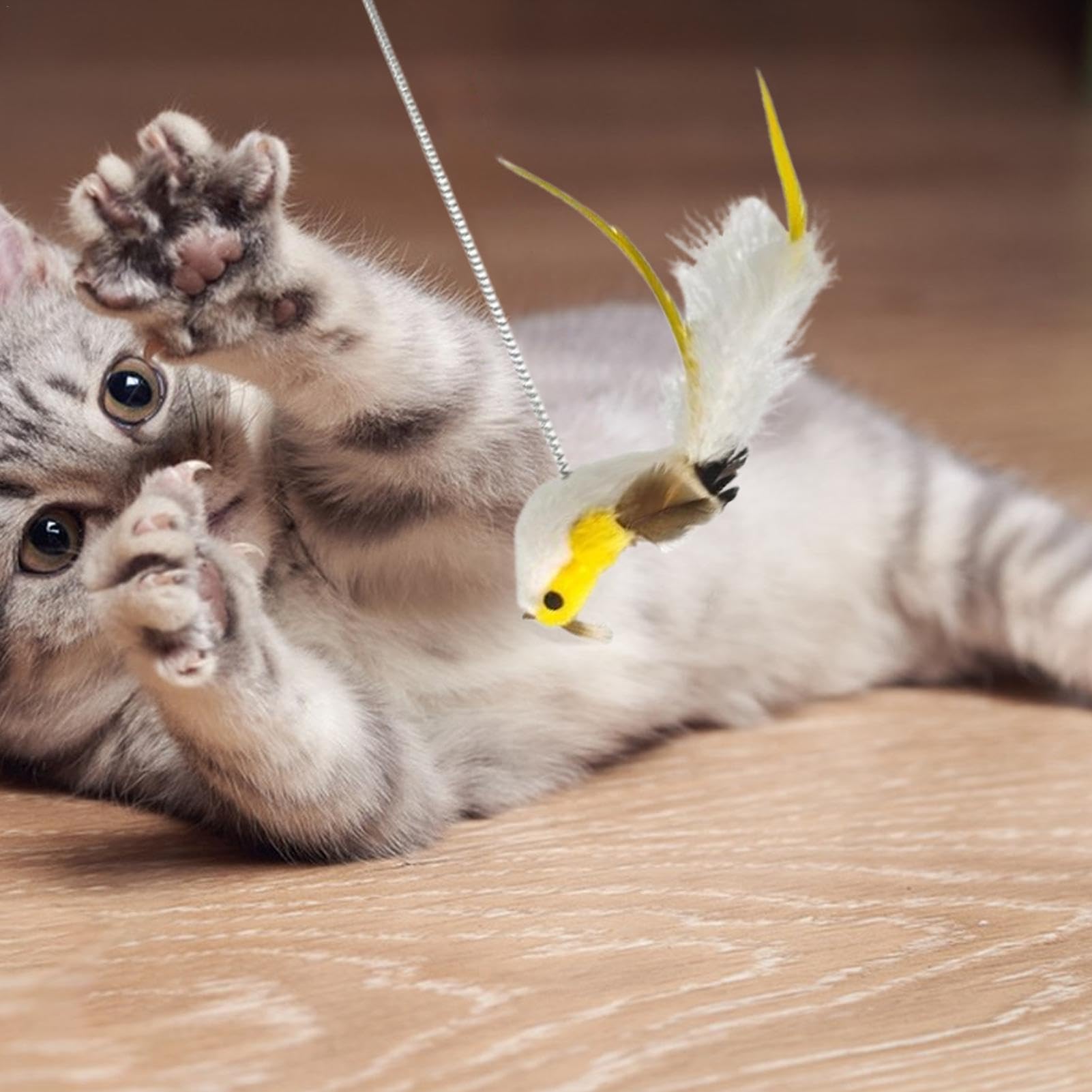 Duroecsain Katzenspielzeug für Katzen – Spielzeug mit Vibrator aus  Vogelfedern mit Saugnapf