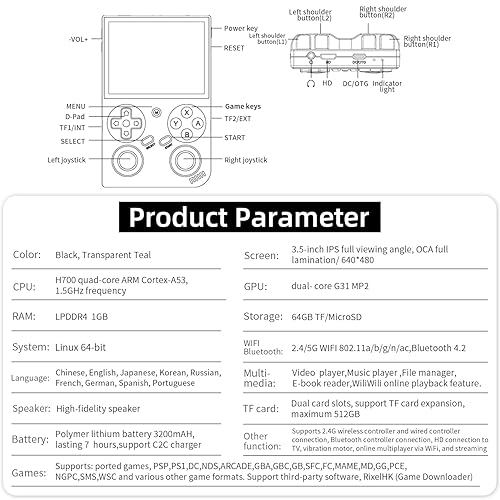 Miniatura 8 de Aivuidbs RG35XX H Linux - Consola de juegos portátil retro 35xx H con una tarjeta 64G precargada 5570 juegos, RG35XXH 3.5 pulgadas IPS pantalla