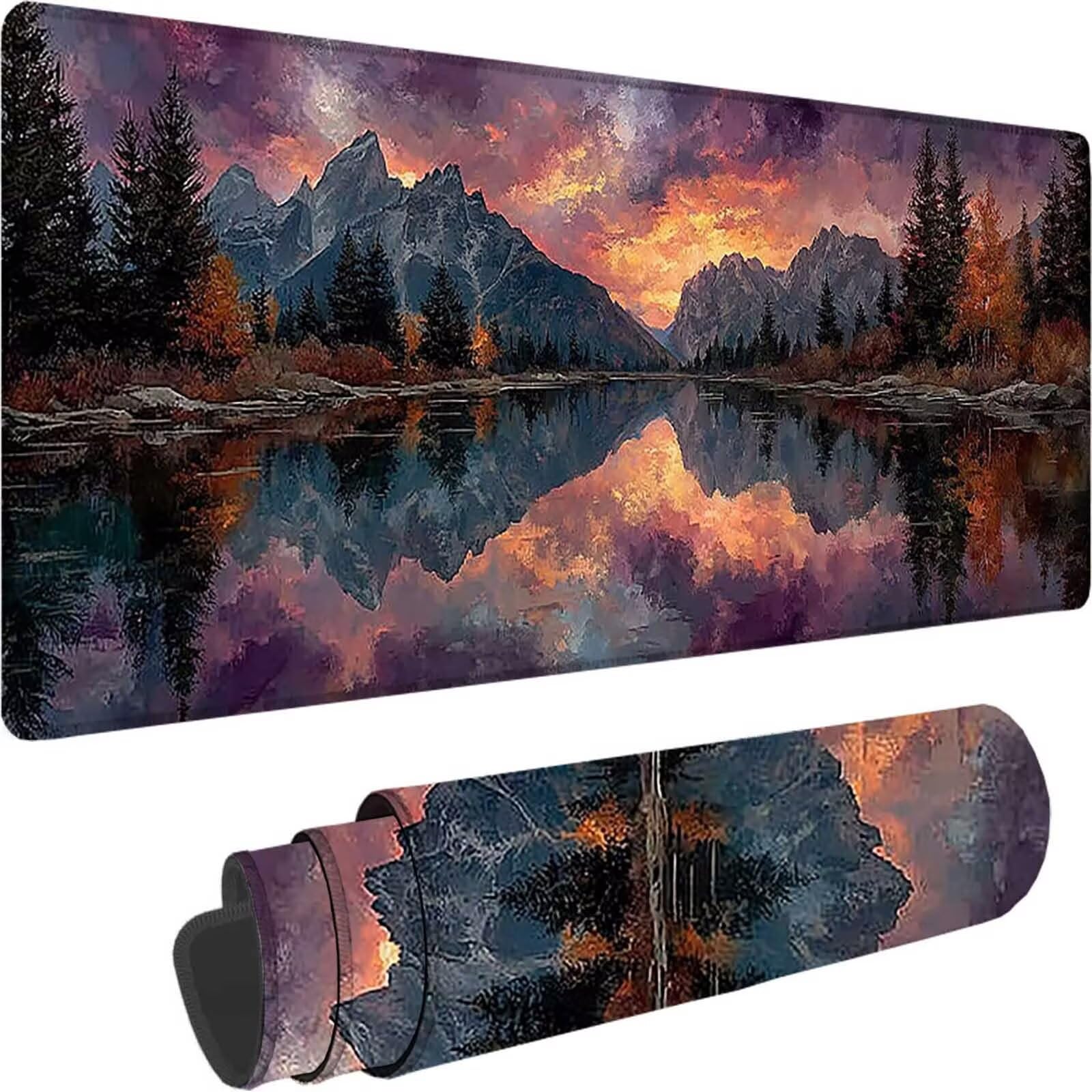Podkładka pod mysz XXL 1500 x 800 x 3 mm, szara podkładka pod mysz górska podkładka na biurko z antypoślizgową gumową podstawą, wodoodporną powierzchnią, szytymi krawędziami, podkładka pod mysz do