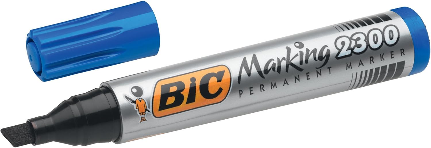 BIC Marking 2300 ECOlutions Permanent Medium Beveled Tip Markers - Blue, Box of 12