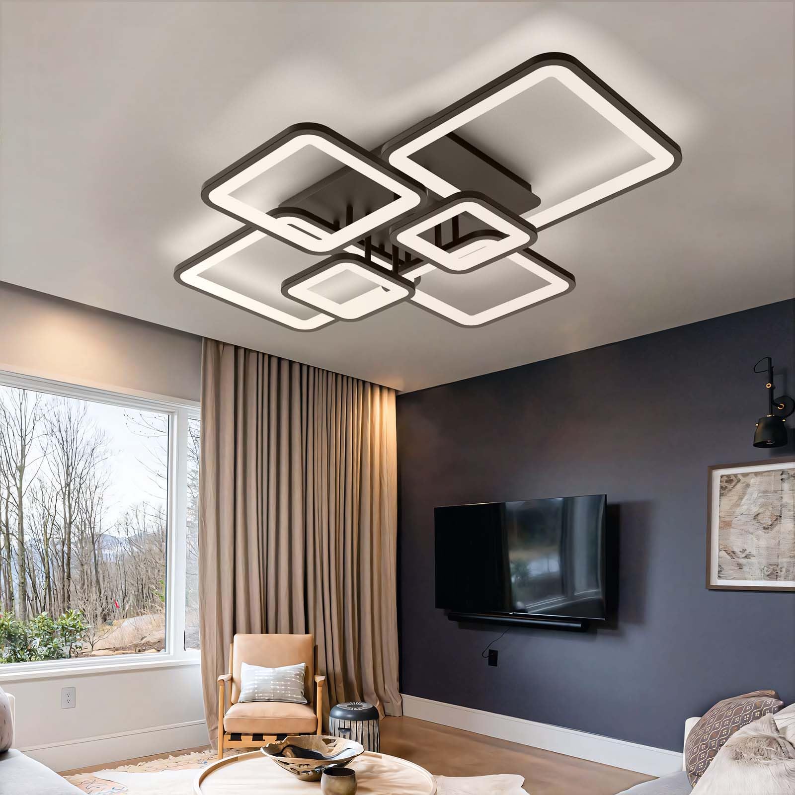 Caufloce Ceiling Lights LED Bedroom Dimmable Ceiling Light Remote Control APP Living Room Ceiling Lighting Modern Indoor Ceiling Lamp Square Metal for Lounge, Dining Room, Hallway, Kitchen