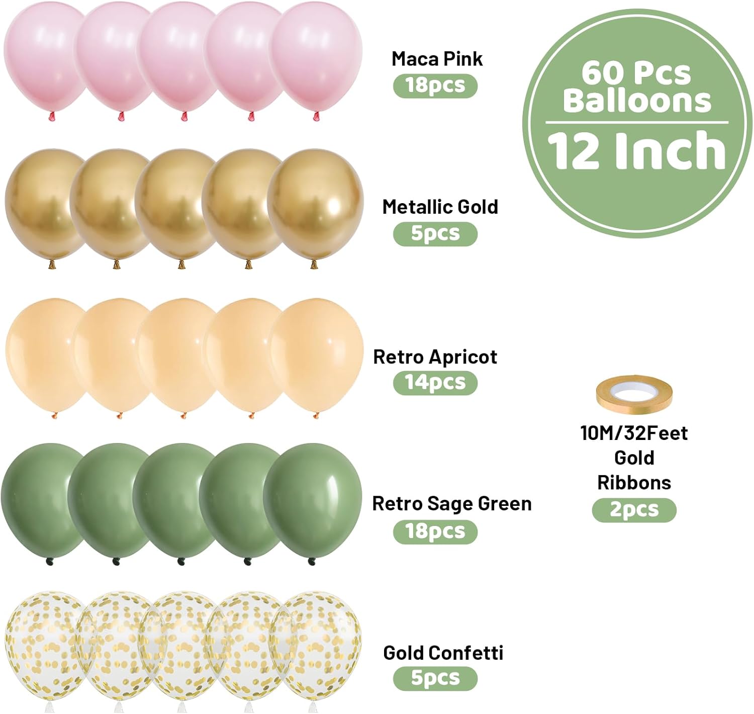 FunHot Electric Balloon Pump with Balloons Set, Portable Dual Nozzle Air Pump, Green White 3-in-1 Balloons Blower Machine with 60PCS Pink and Green Balloons for Birthday Party Decoration