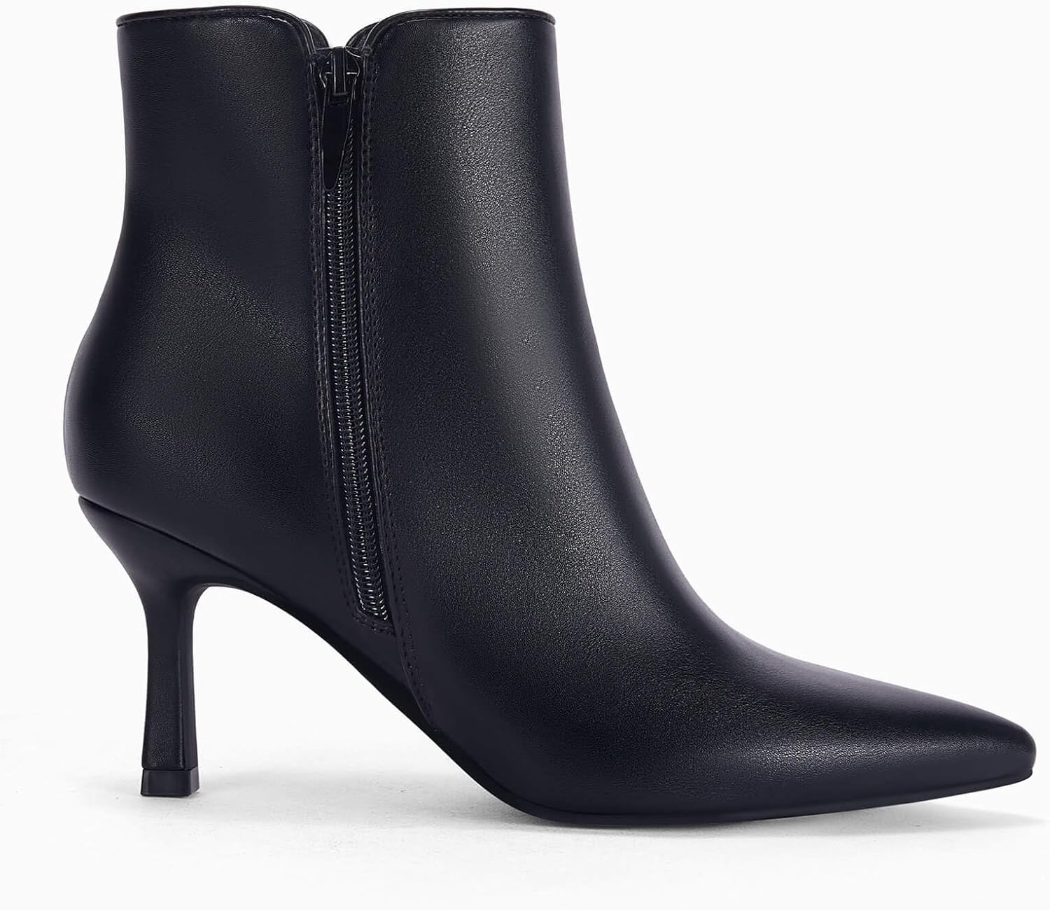 Coutgo Women's Kitten Heel Booties Pointed Toe Low Stiletto Side Zipper Ankle Boots Shoes - Image 2