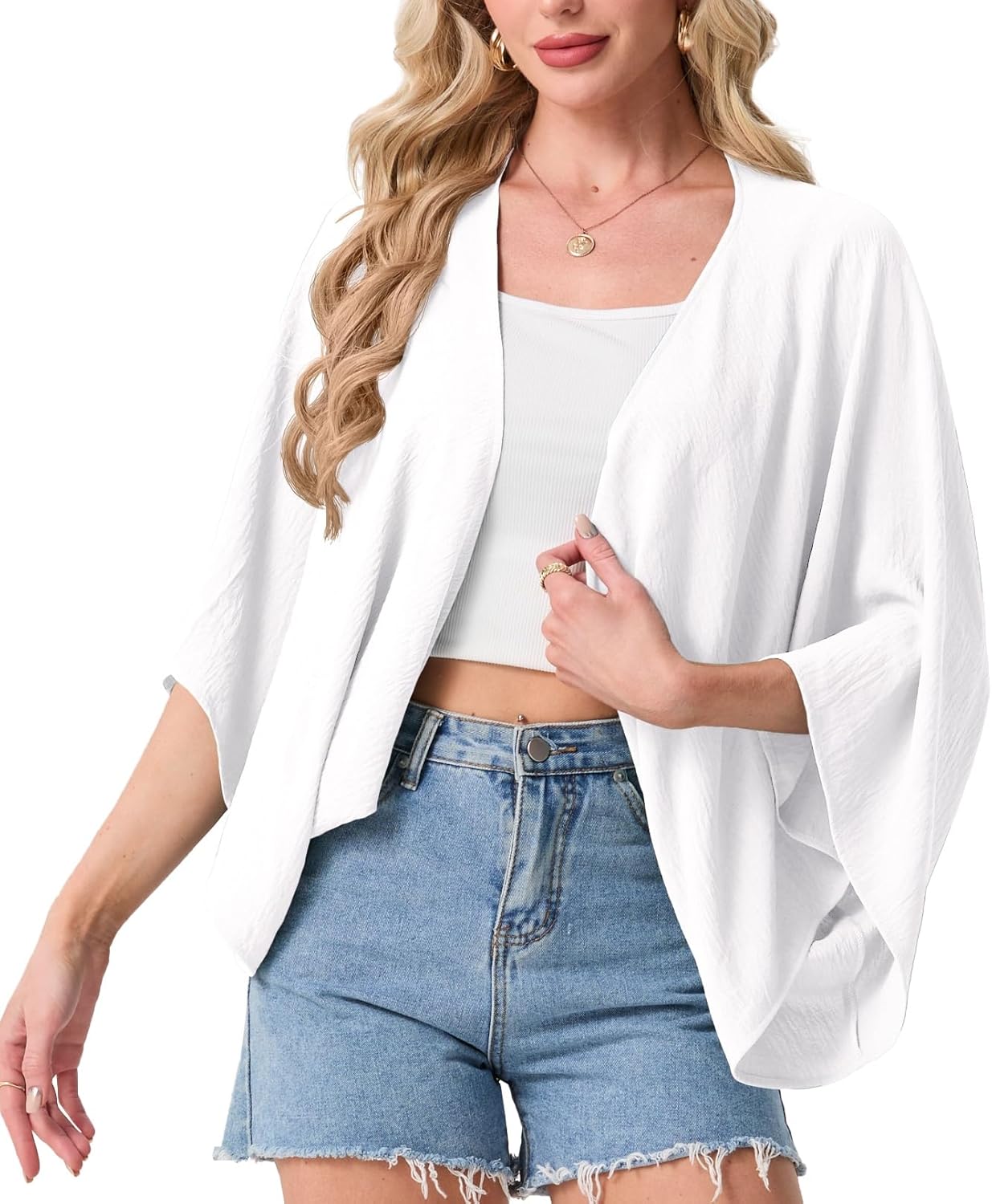 GRECERELLE Women's Summer Lightweight Cardigan Open Front Casual Loose Cropped Kimono Cover Ups - Image 5