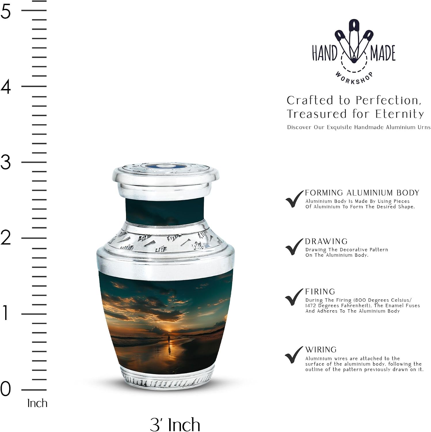 Beach Urn - Keepsake Urn - Cremation Urns for Human Ashes Adult Male - Cremation Urns for Adult Ashes Men - Burial Urns for Ashes (3 inch Pack of 1)