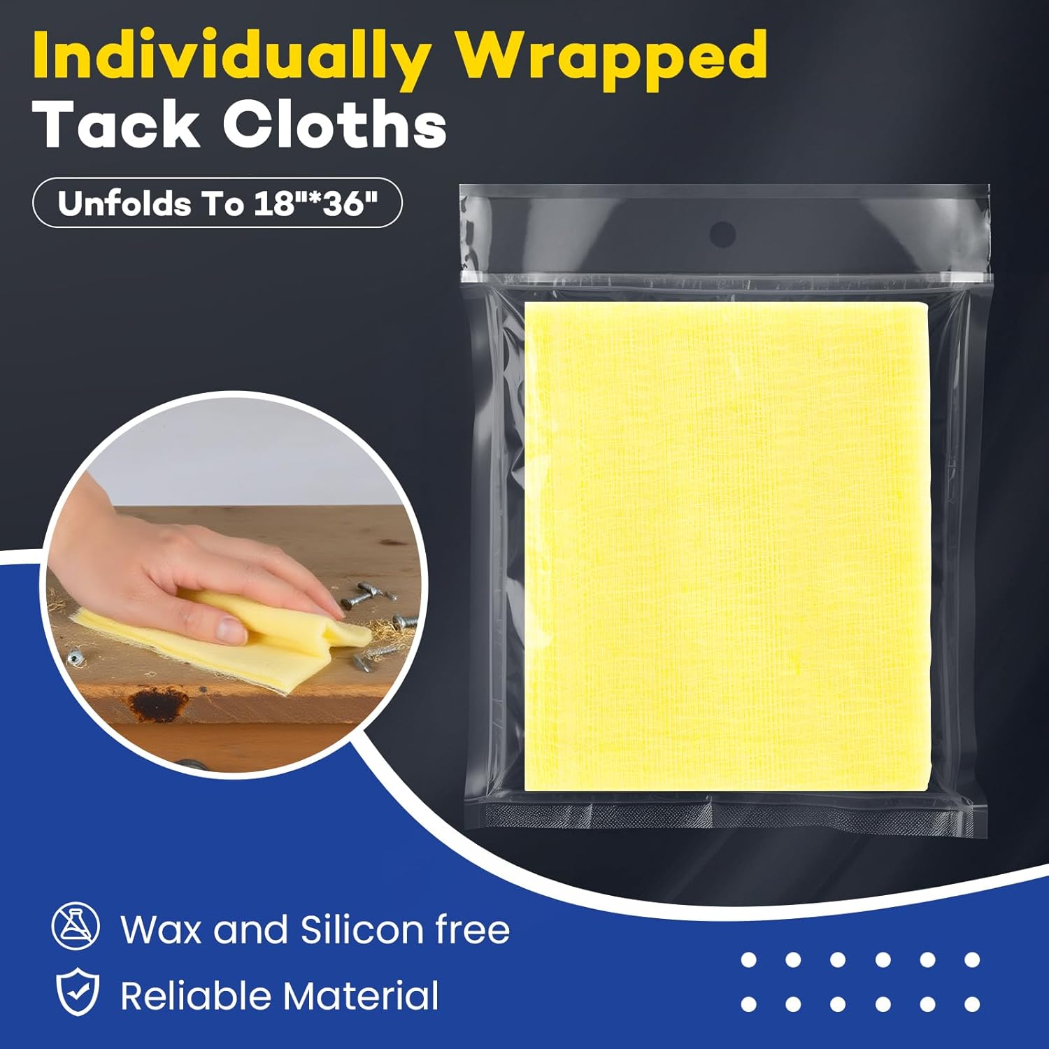 CAREGY 144Pcs Tack Cloth for Removing Dust from Woodworking, Sanding Particles, Clean & Polish, Ideal for Woodworking & Painting,Wax and Silicone Free, 18 x 36 Inches Dust Cloths