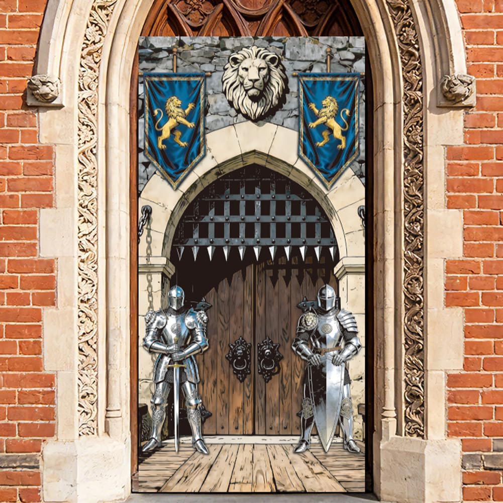 WADORN Medieval Party Decorations 90 x 180 cm Castle Knight Porch Banner as Background for Photos at the Castle Entrance for Fantasy Birthdays and Medieval Party