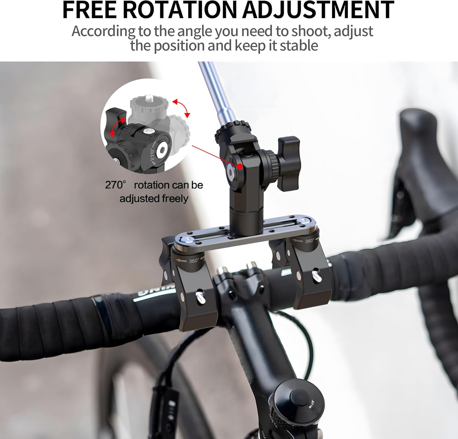 All-in-One Super Clamp Camera Mount & Adjustable Arm Stand with Extension Rod – Dual Ball Head Clamp Mount for Motorcycle, Bike, Tripod with 1/4" Adapter Fits Insta360, GoPro and DJI Action etc