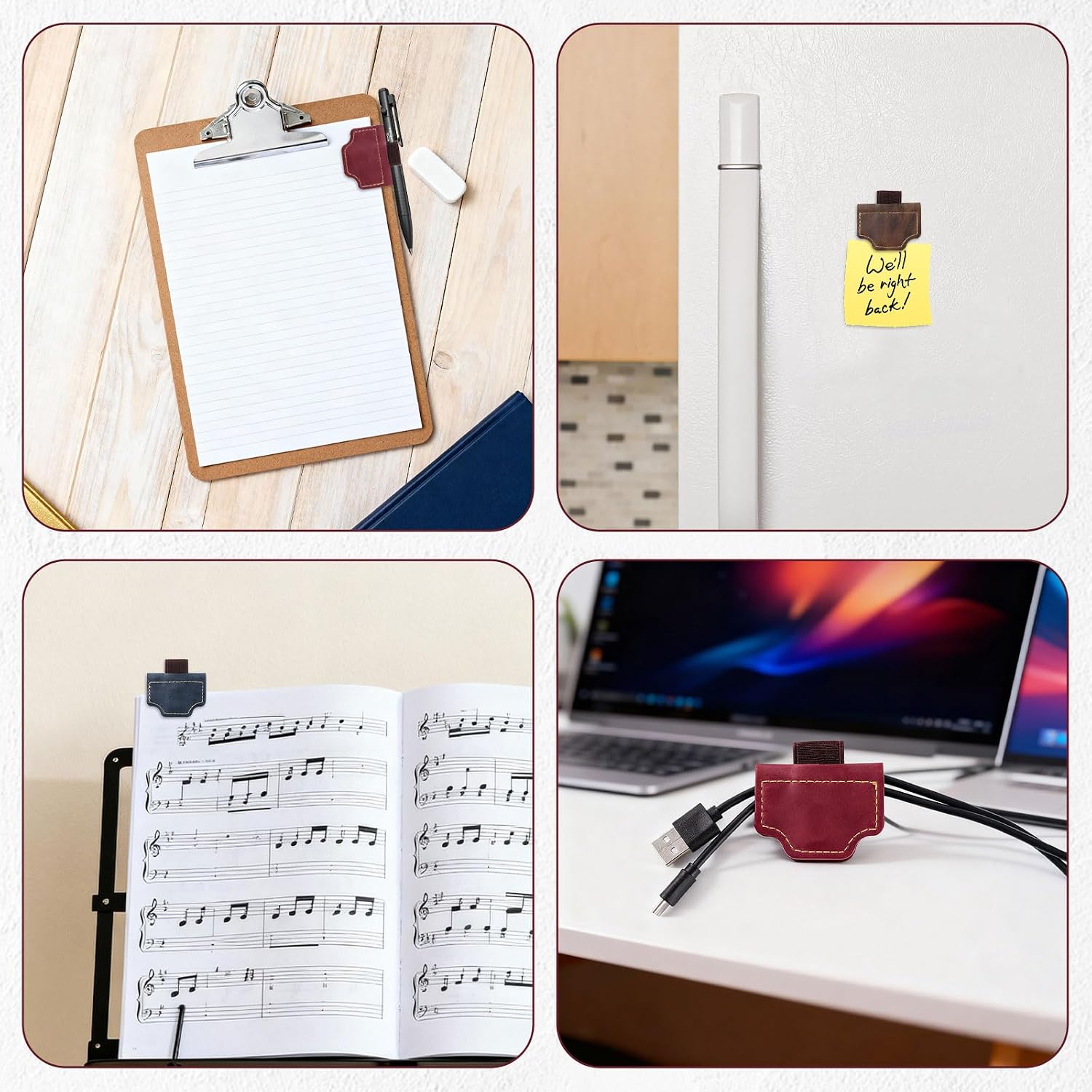 3 PCS Magnetic Pen Holders, Vintage PU Leather Book Mark Pencil Holder Clip for Notebook, Journal, Readers, Book Lovers, Women Men image 2