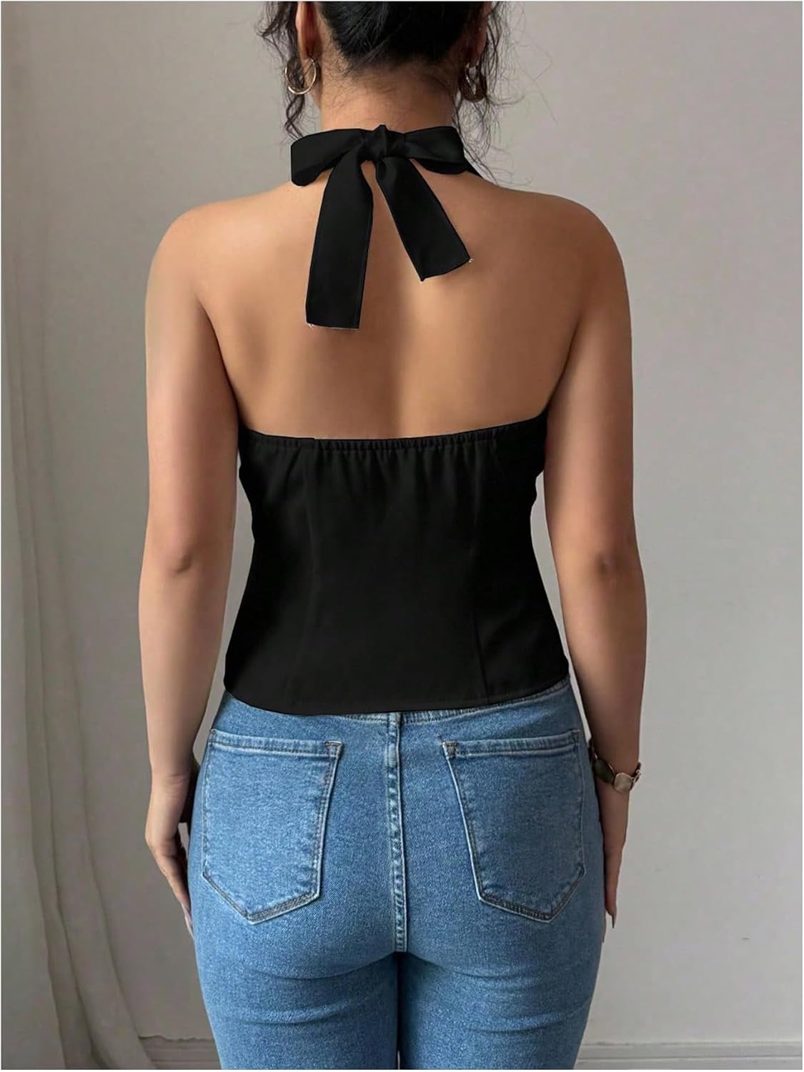 Floerns Women's Casual Sleeveless Halter Tops Button Down Night Out Vest Camisole - Image 3