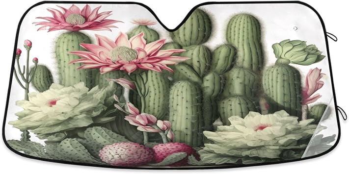 Kigai Front Windshield Sun Shade Cactus Flower Folding Sun Shield Shade, Blocks UV Ray to Keep Your Vehicle CoolSun Visor Protector for Fits Car Truck SUV 55"x27.6"