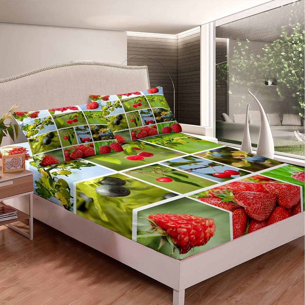 Fruits - Juego de sábanas para niños, niñas, Adolescentes, Colores Brillantes, Transpirables, tamaño King