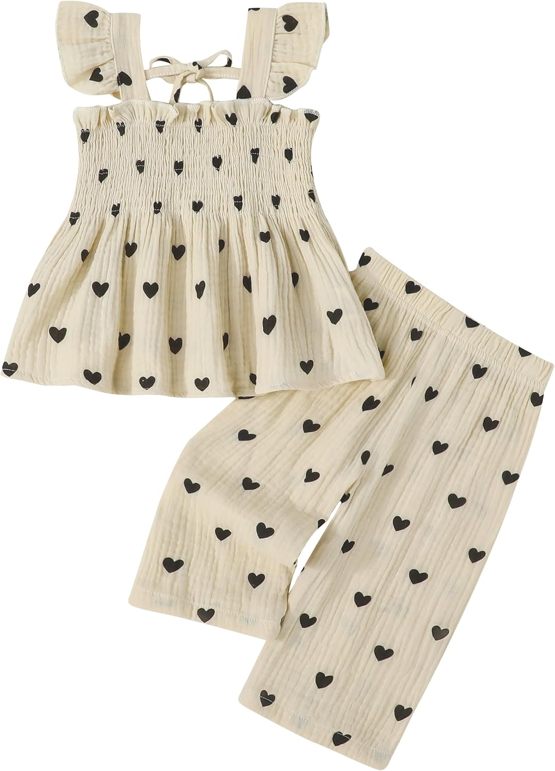 SUREPOCH Toddler Baby Girl Clothes Summer Outfits Heart Daisy Print Sleeveless Camisole Linen Pants Set for Little Girls