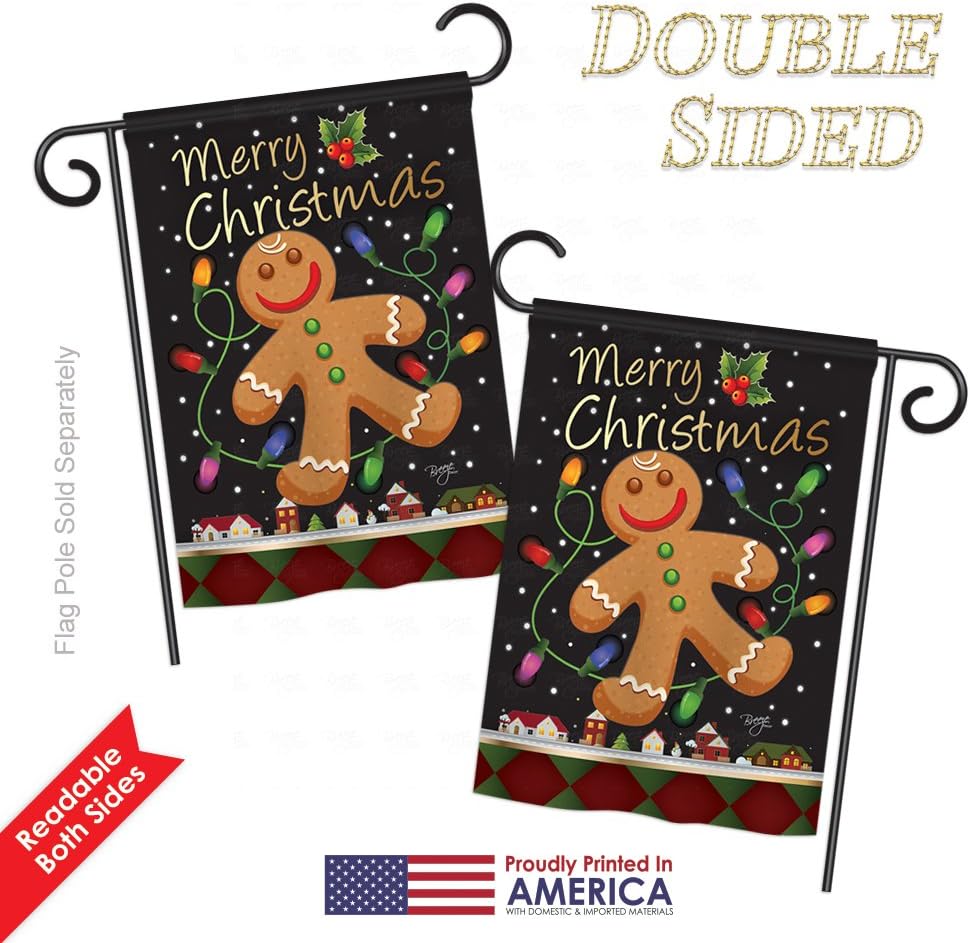 Gingerbread Garden House Flags Set Wintertime Christmas Santa Marry Xmas Present Reindeer Season Snow Small Decorative Gift Yard Banner Double-Sided Made In USA 28 X 40