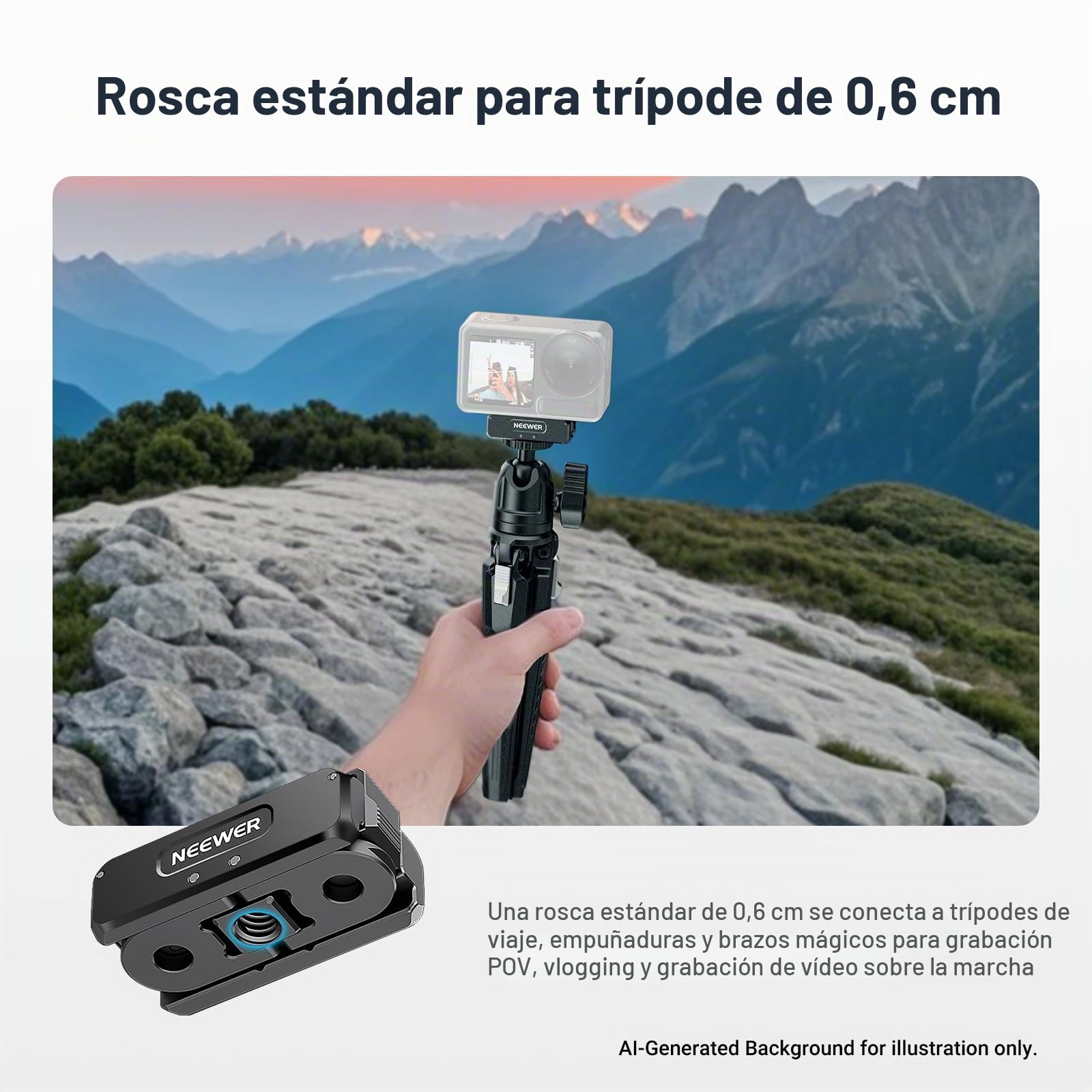 NEEWER Adaptador Montura Magnética Mejorado Compatible con dji Osmo 360/ Action 5 Pro/4/3, Montura Cámara Acción Liberación Rápida, Accesorios para Vlogs con Rosca de Trípode de 1/4", AC011