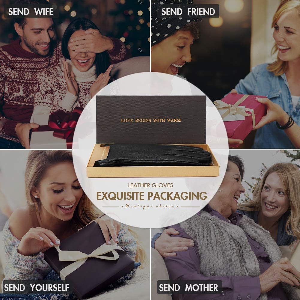 AMVELOP Warm Women Leather Touchscreen Gloves Lambskin Driving Gloves - Image 5